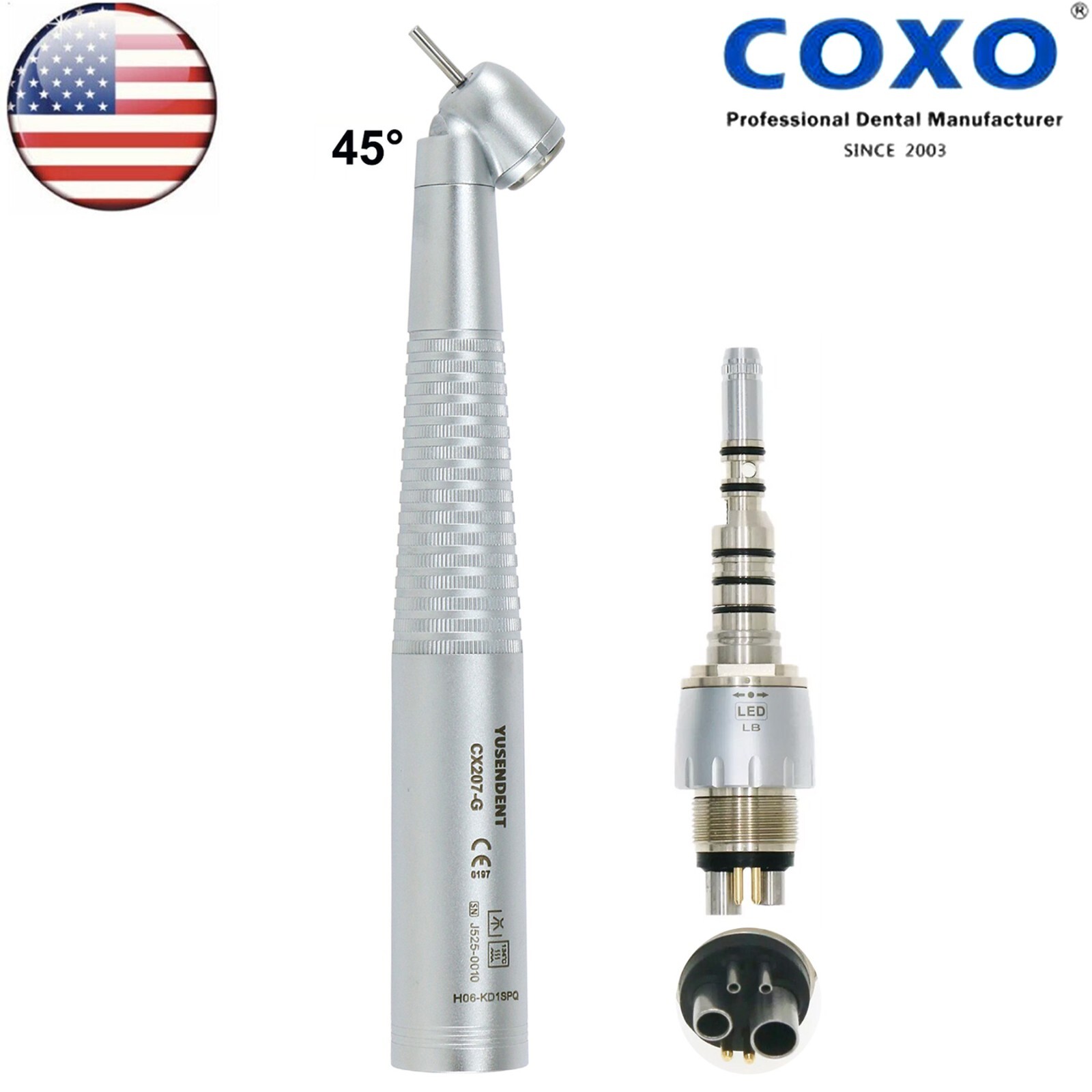 US BEING COXO Dental 45° Angle Surgical Handpiece Fiber Optic KAVO 6 Pin Coupler