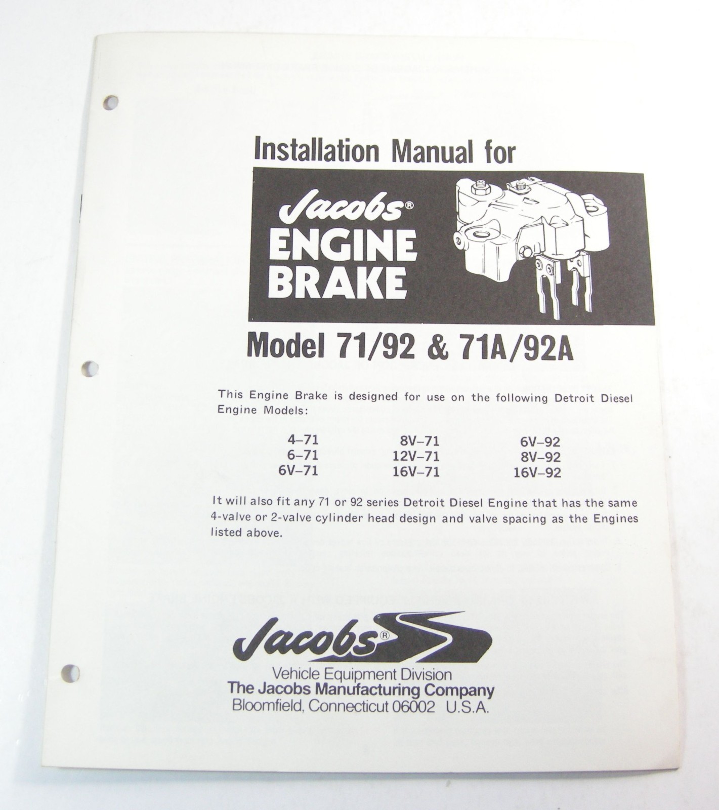Jacobs Engine Jake Brake 71 92 71A 92A Installation Service Repair Shop Manual