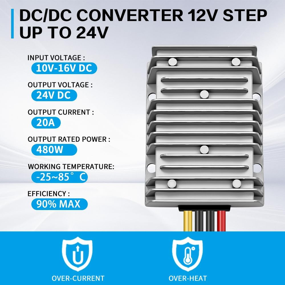 DC-DC 12V Step up to 24V 20A 480W Car Power Supply Converter Regulator US