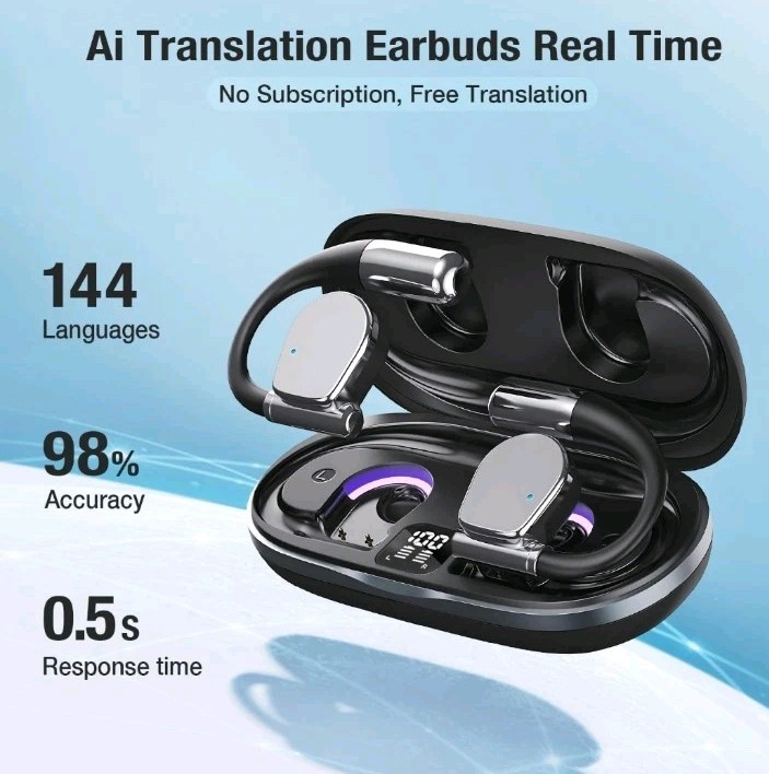 Open Ear Headphones Wireless Bluetooth, AI Translation Earbuds Real Time