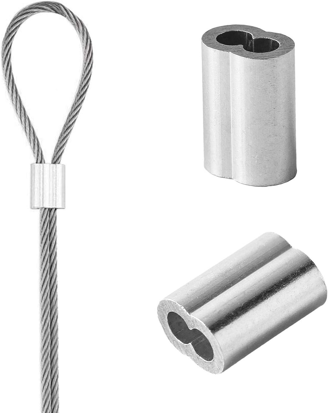 QDiShi 1/8″ (3mm) Aluminum Crimping Loop Sleeve for 1/8″ Wire Rope Cable Ferrule
