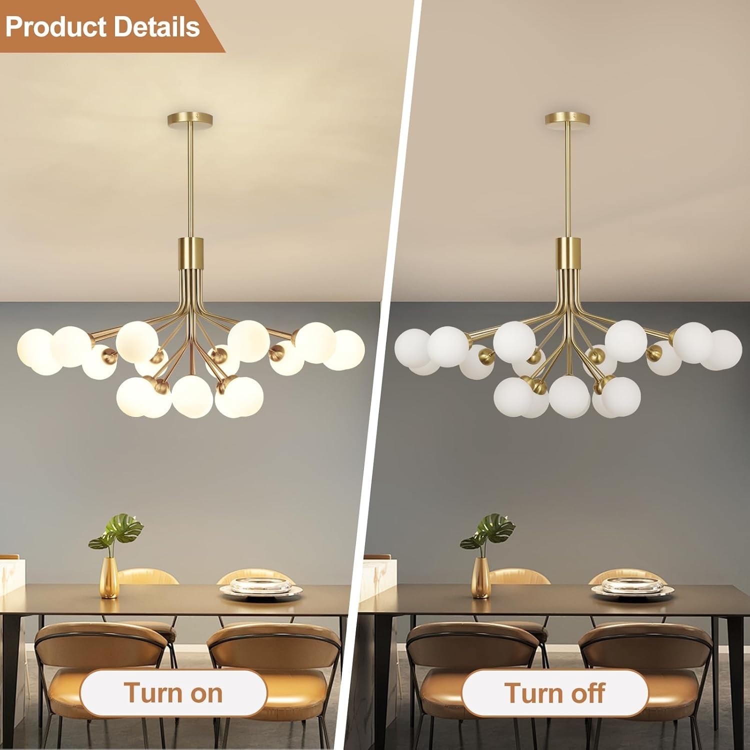Gold Sputnik Chandelier 18-Light Glass Globe 35.4″ Mid Century G9