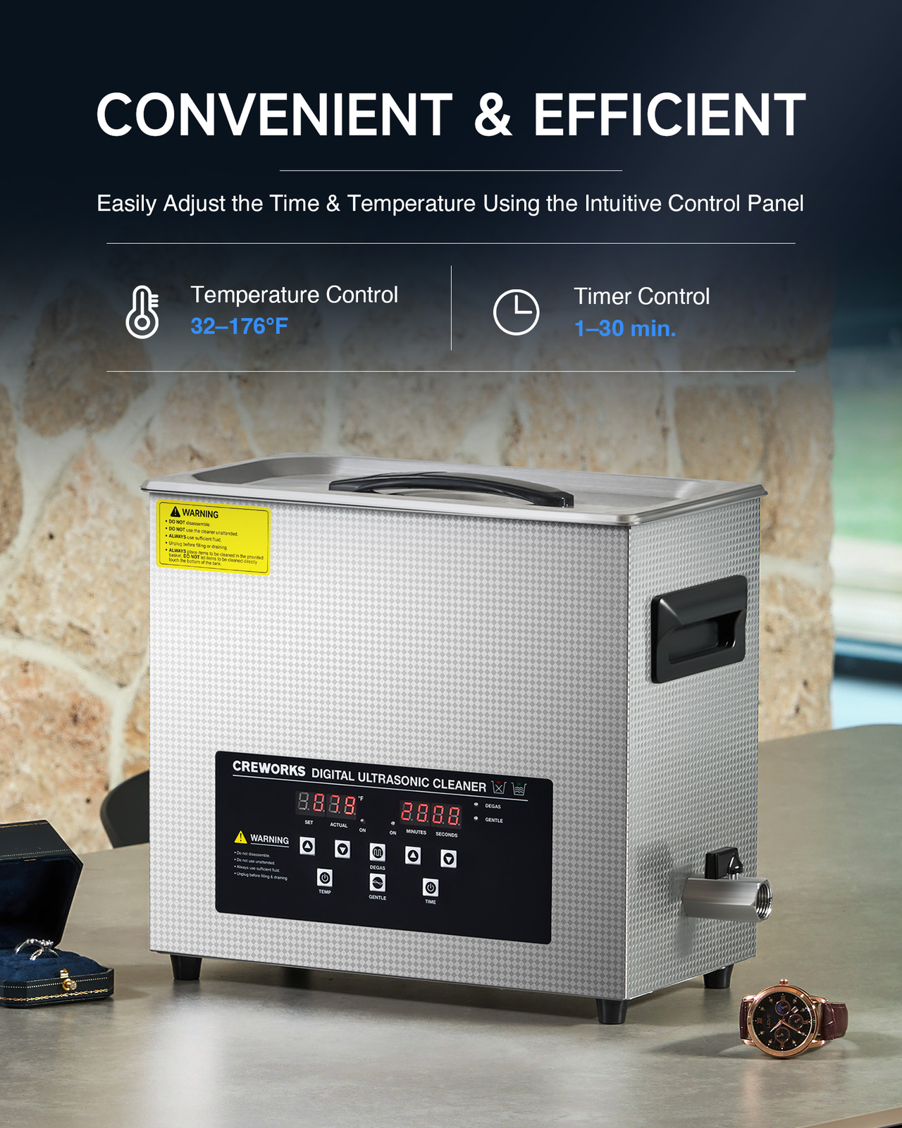 CREWORKS 6L Ultrasonic Cleaner with Control Panel 1-30 min. Timer & Degas Mode