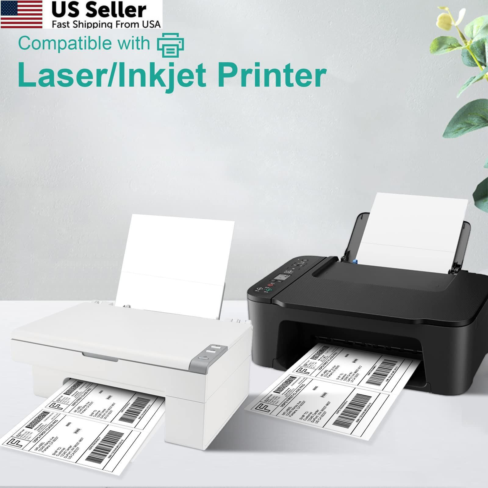 MFLABEL Half Sheet Shipping Labels – 8.5″ x 5.5″ x (2-up), White