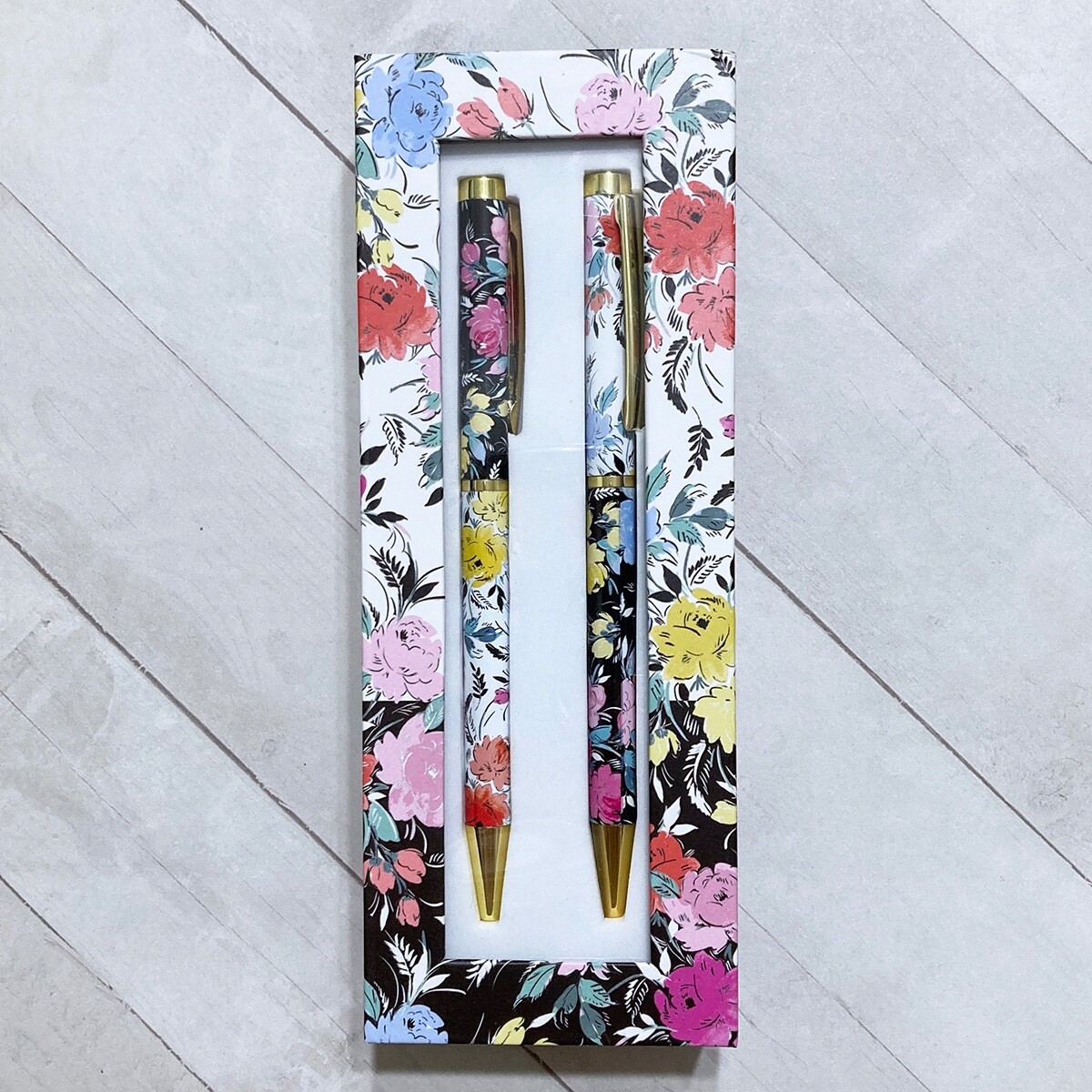 Punch Studio Colorful Flower Refillable Ballpoint Pen Set 2 Metal Designer