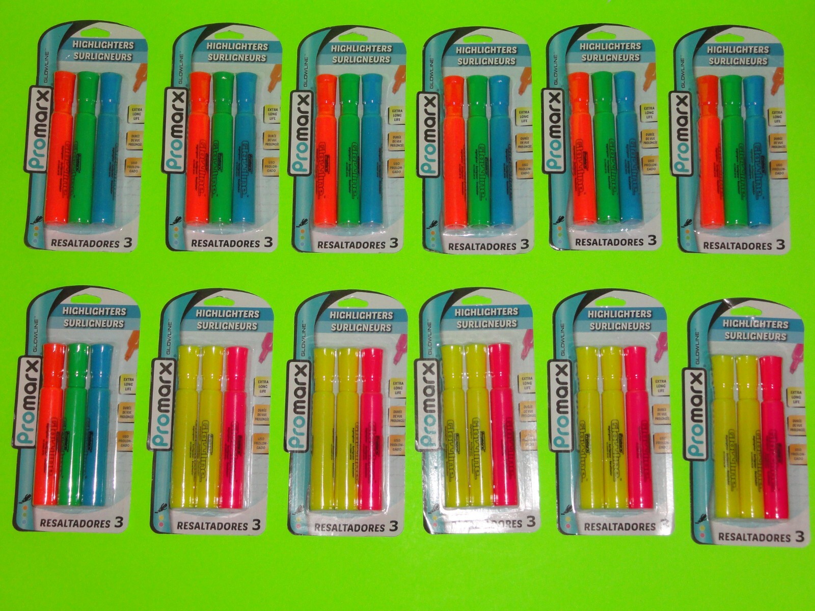 (36) Promarx Chisel Tip Jumbo Highlighter Marker ORANGE+GREEN+BLUE+YELLOW+PINK