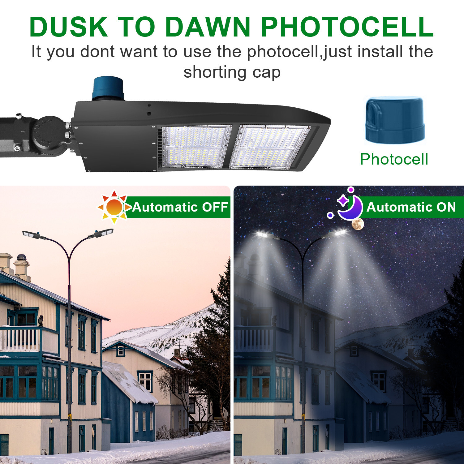 300W LED Shoebox Parking Lot light Fixture with Dusk to Dawn Photocell 5000K DLC