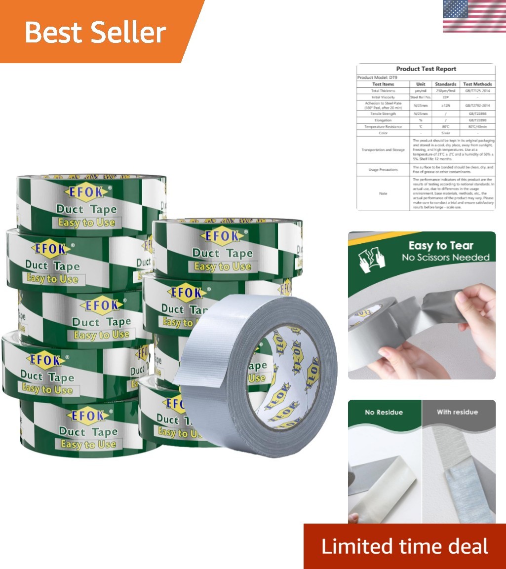 10 Pack Duct Tape Heavy Duty Waterproof, Sliver Duct Tape Bulk 1.88 Inch X 90…