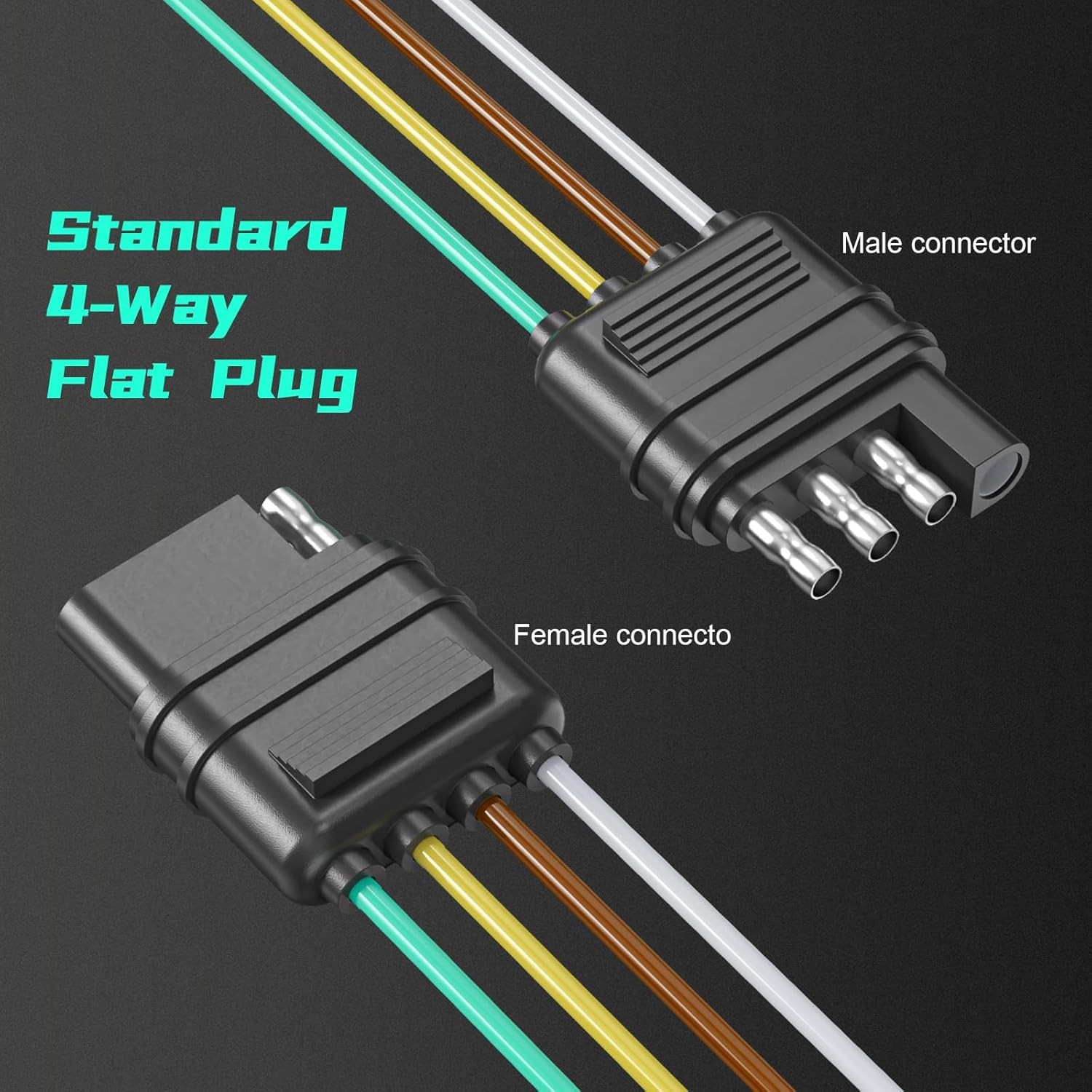 4 Pin Trailer Connector Harness Extension 80 Inch, 16AWG 4 Way Trailer Plug Flat