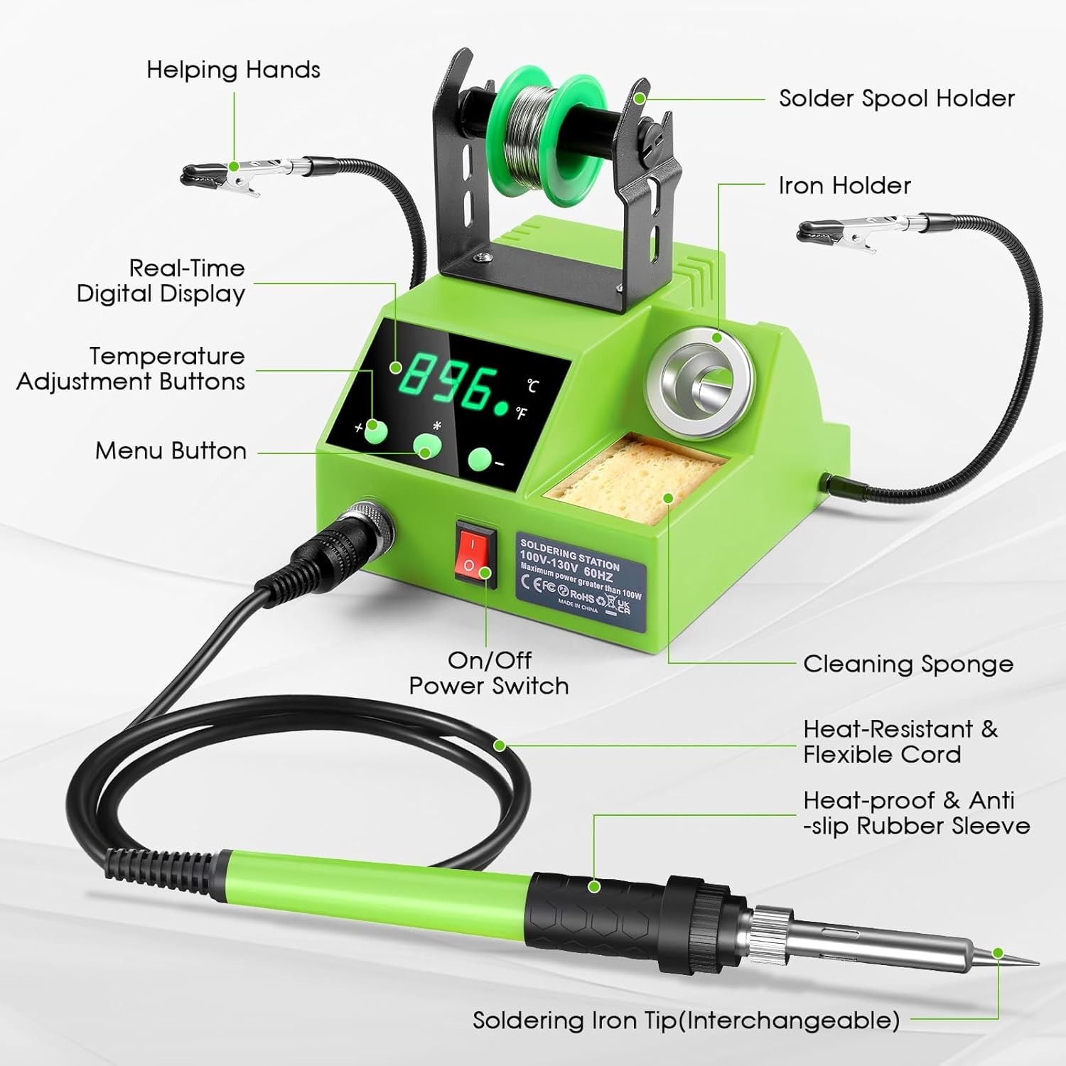 Soldering Station, 100W Digital Display Soldering Iron Station Kit with 2 Hel…