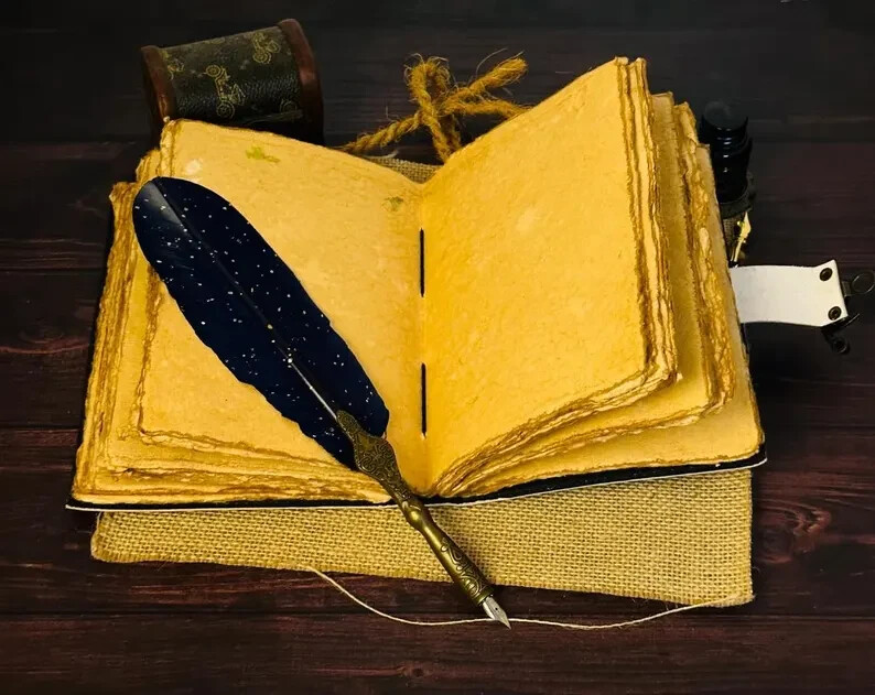 Grimoire Vintage leather journal, Moon Phase Handmade Fat Journal, Blank spell.
