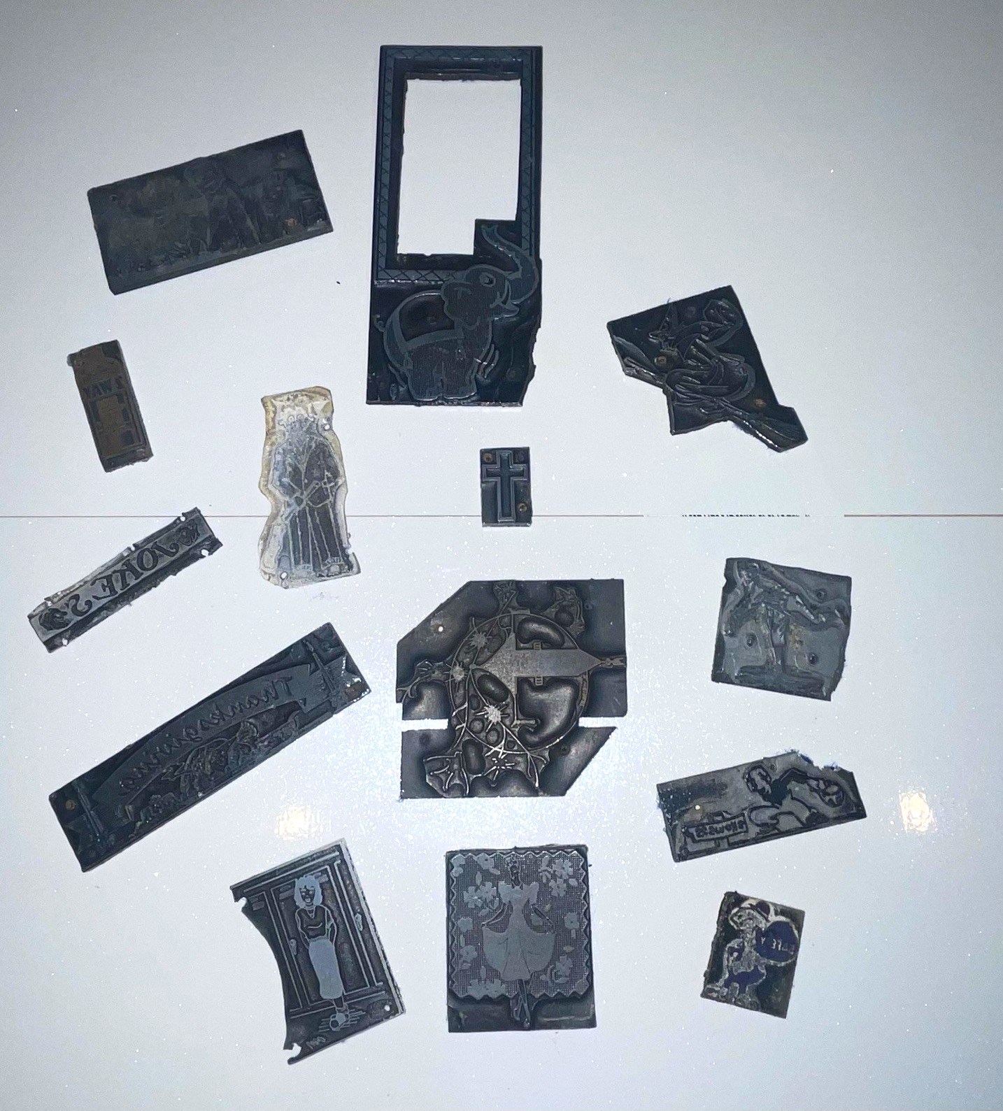 Vintage Metal Letterpress Printing Blocks Assorted Designs-lot of 14