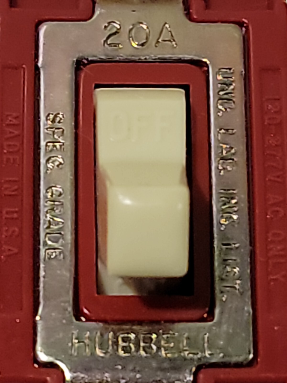 Hubbell CSB120I Ivory Back Wired Pole Commercial Switch 20 Amp 120/277v