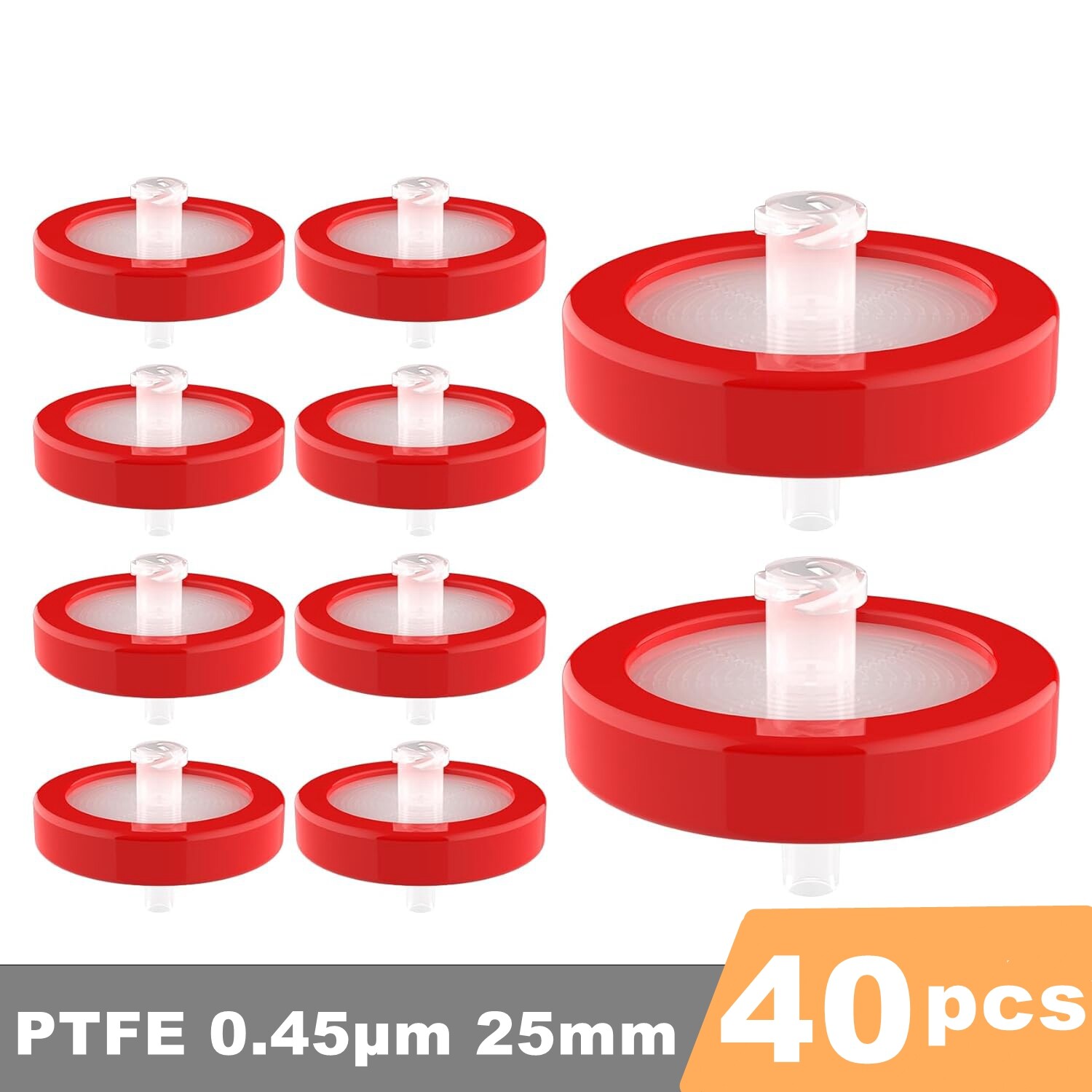 40Pcs HPLC Syringe Filters 0.45μm 25mm PTFE Membrane Female Luer Lock High Flow