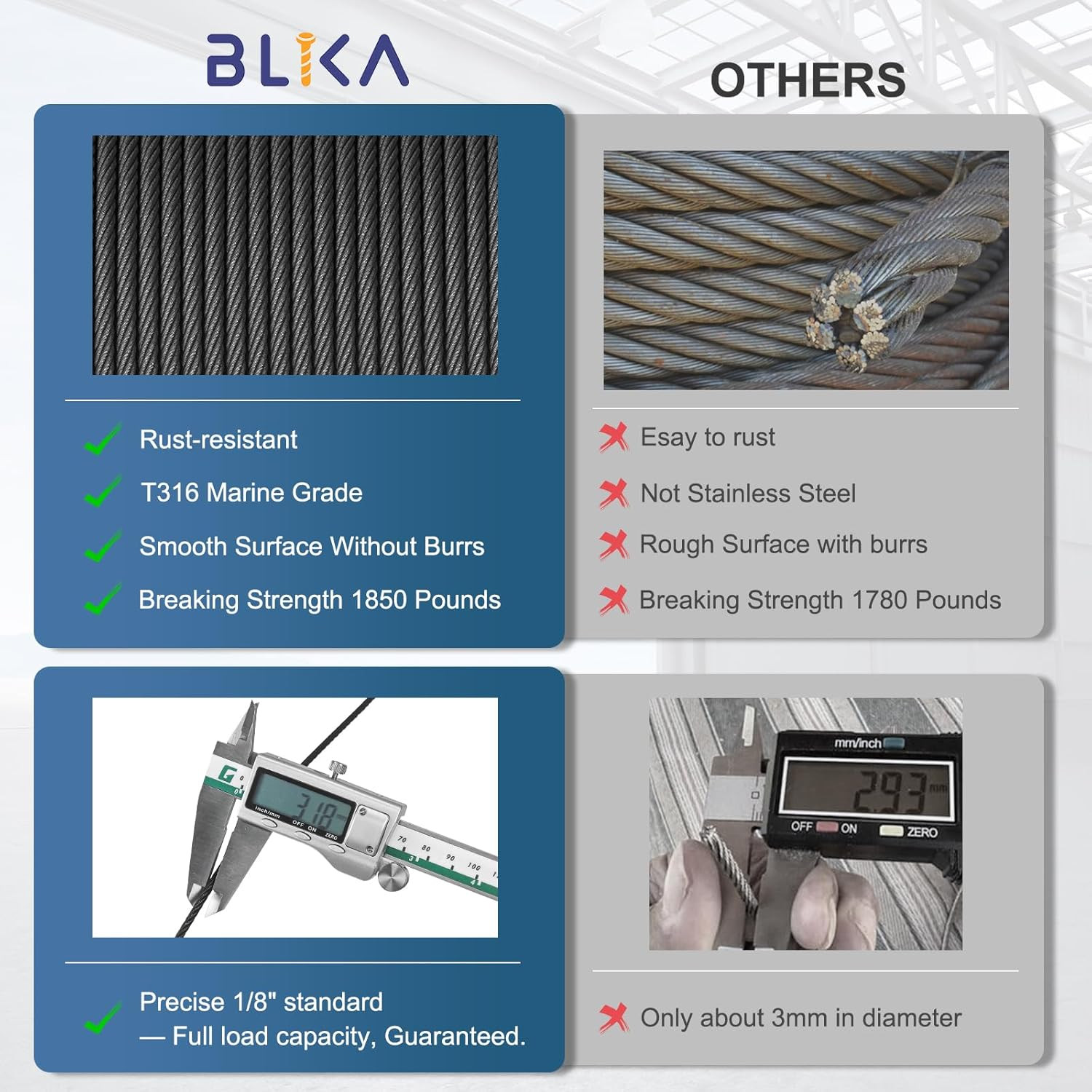 1200FT 1/8″ Black Stainless Steel Cable, T316 Marine Grade, Stainless Steel Wire