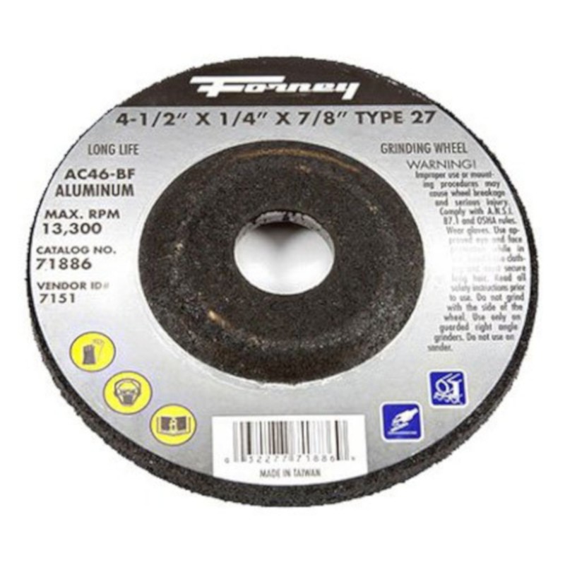 Forney 71886 Aluminum Oxide 13,300 rpm 4.5 Dia. in. Grinding Wheel 1/4 in. Thick