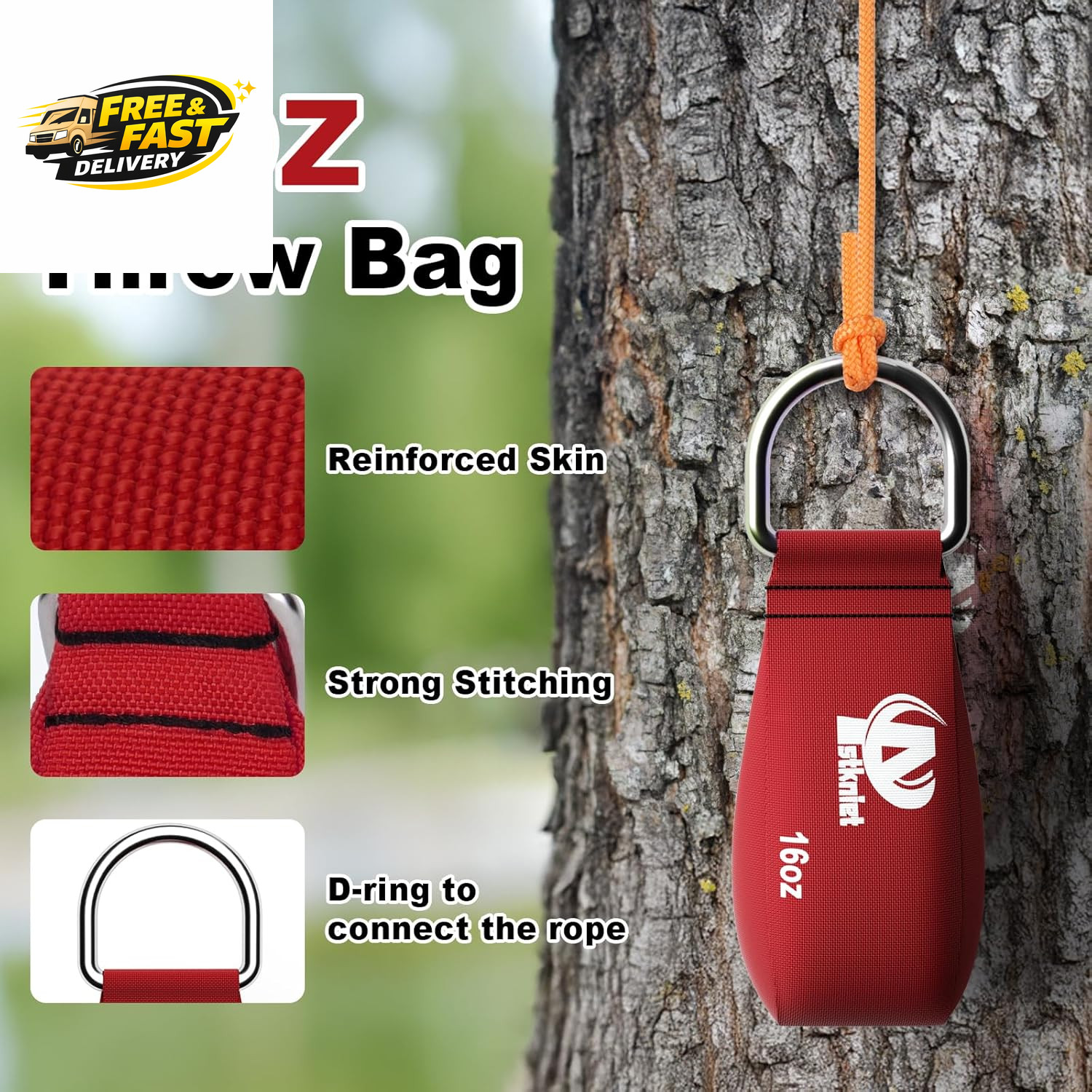 Arborist Throw Line Kit with Slick Rope & 12/14/16Oz Throw Weight & Reflective S
