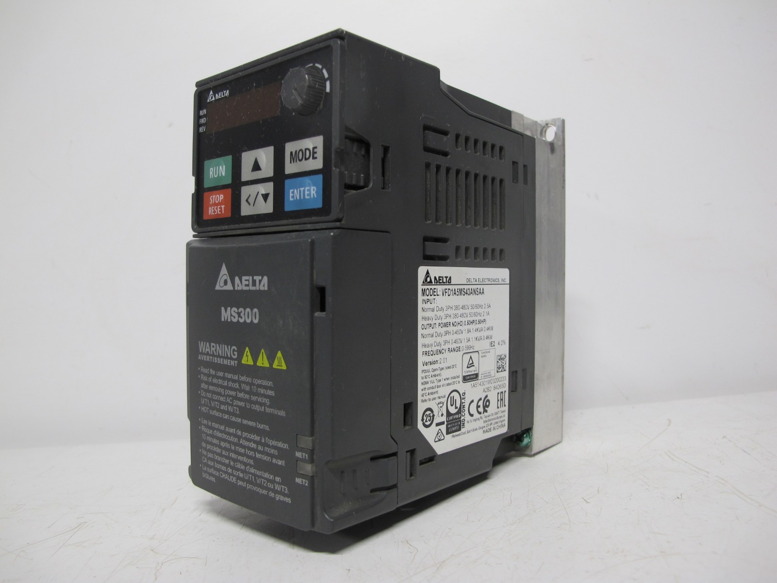 Delta VFD1A5MS43ANSAA .5 HP 480 V MS300 AC Drive 1/2 HP MS-300 0.4 KW 2.01