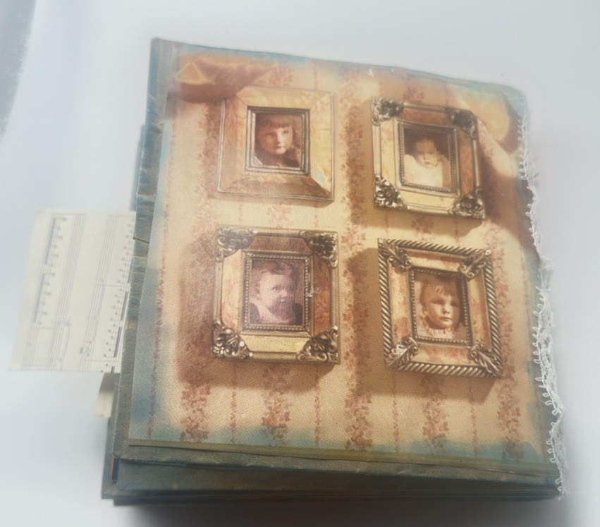 Hand Made Junk Journal 6×5 Inches Old Time Pictures With Orange Yellow Flowers