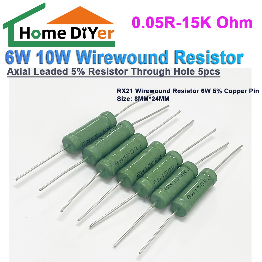 6W 10W Wirewound Resistors Axial Leaded 5% Resistor Through Hole 5pcs