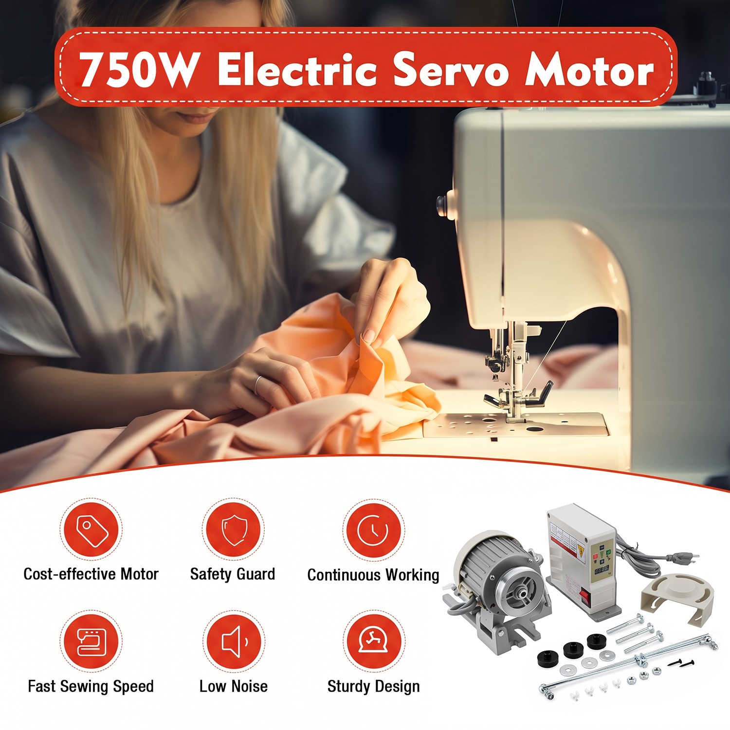 Sewing Machine Servo Motor 110V 1HP Speed 200-5000RPM Energy Efficient 750W US