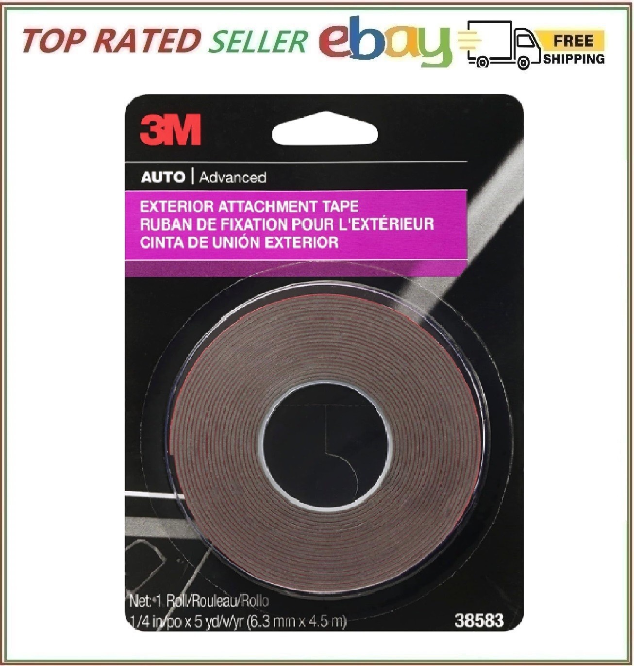 3M Exterior Attachment Tape Ideal for Moldings Emblems and Trim 1/4 in width