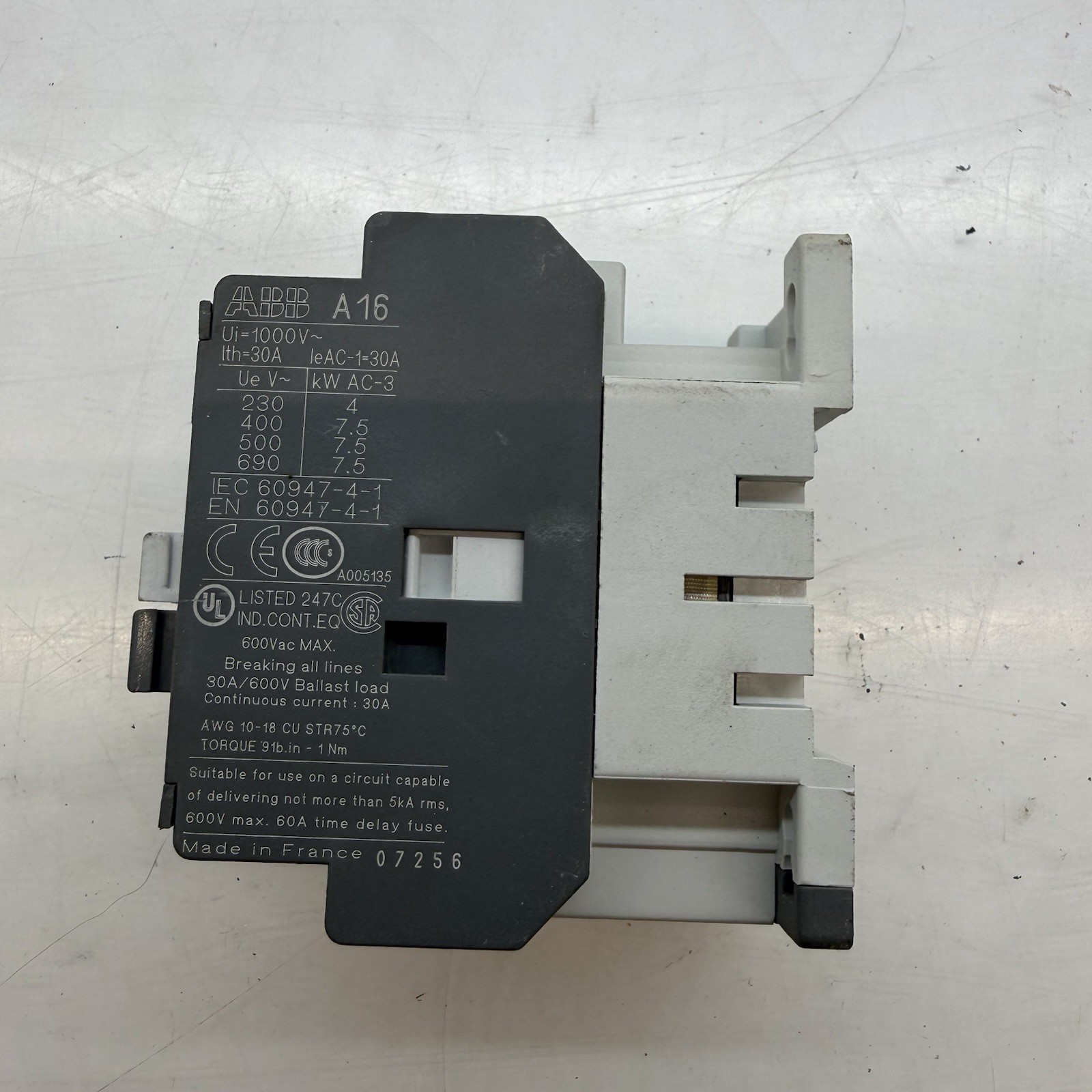 ABB A16-04-00 R84 30A Contactor 110-120V 60Hz 1SBL171101R8400