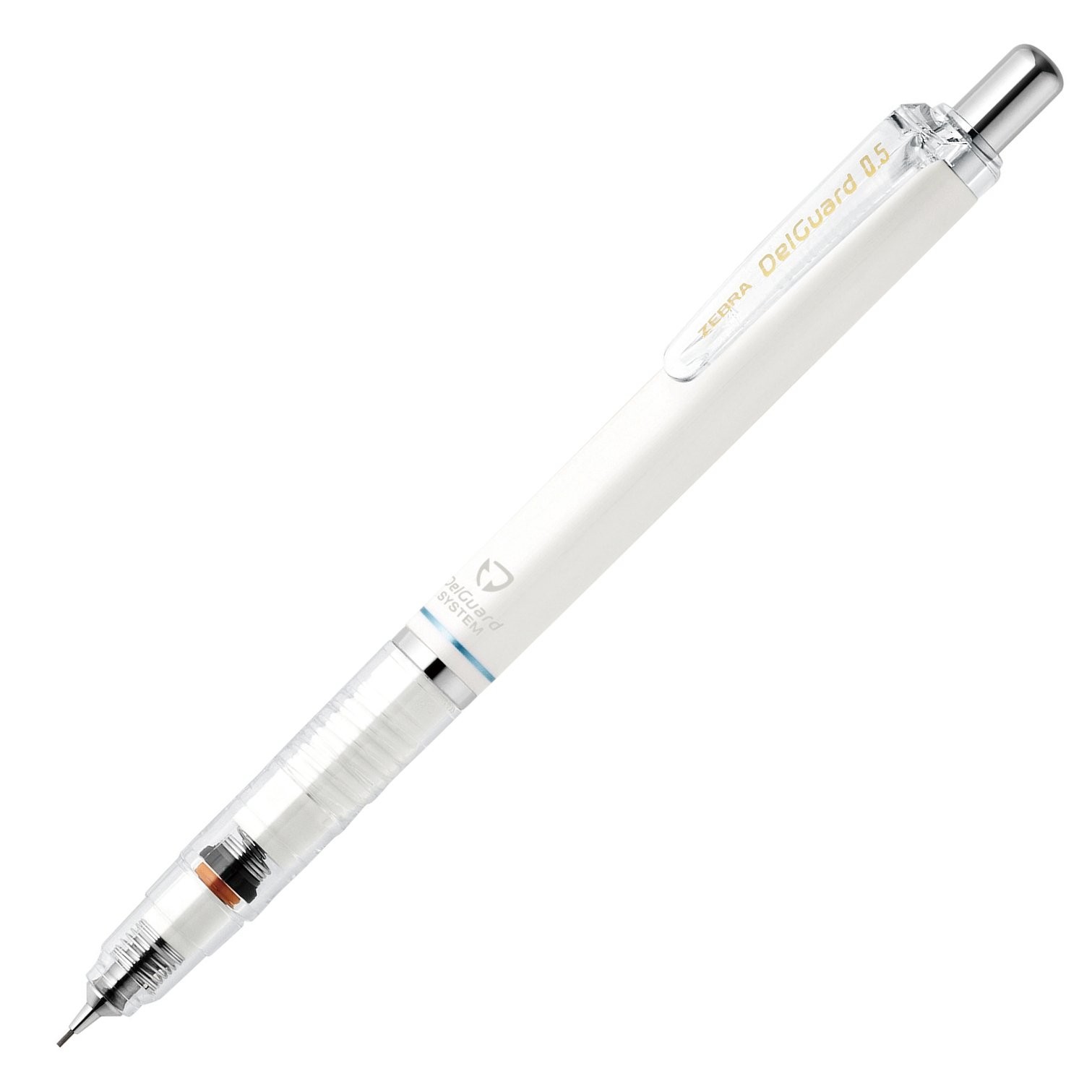 Zebra DelGuard 0.5mm Lead Mechanical Pencil, White 1 Count (Pack of 1),