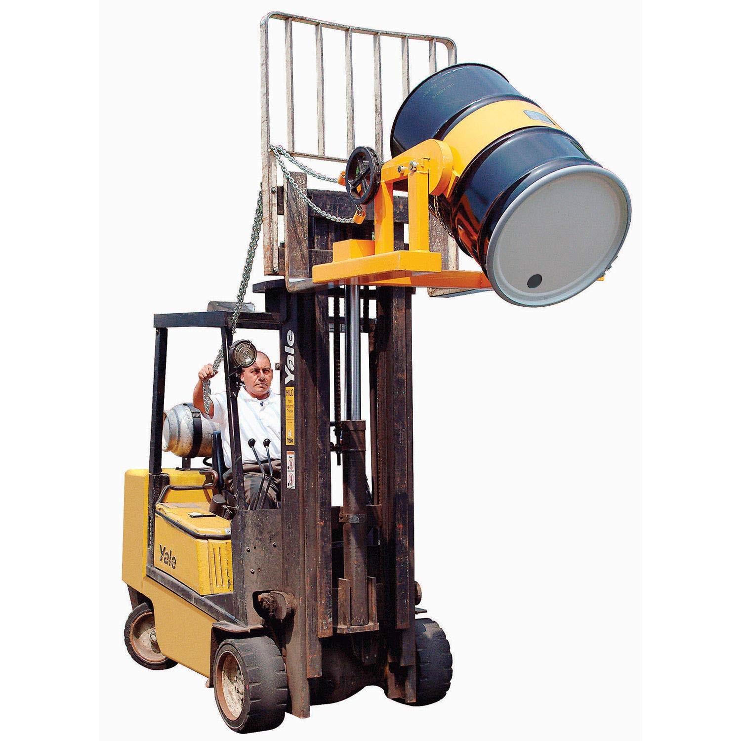 Forklift Tilting 55 Gallon Drum Dumper Steel Yellow 800 Lb. Capacity