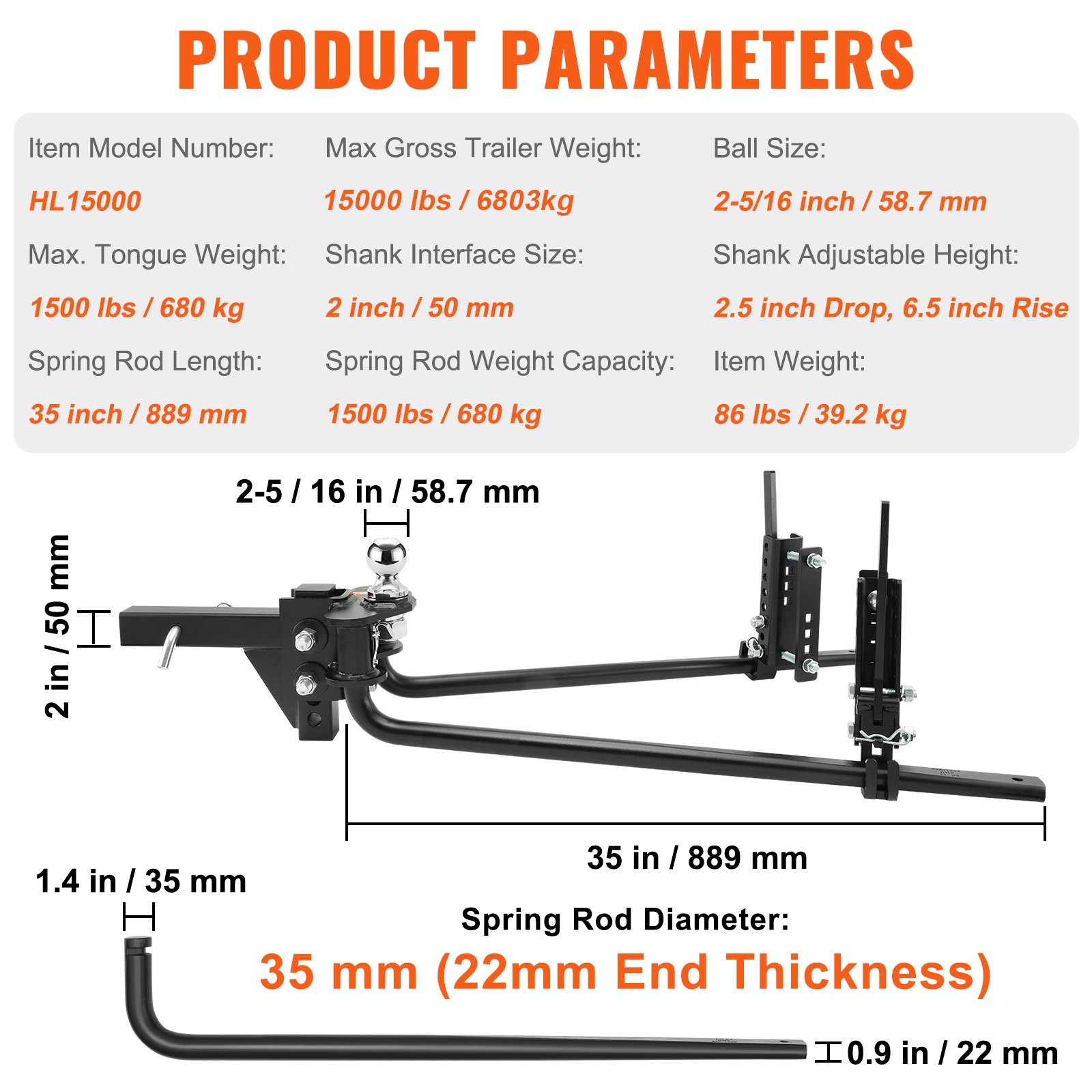 New/Weight Distribution Hitch, 1,500 lbs Weight Distributing Hitches Kit with Sw