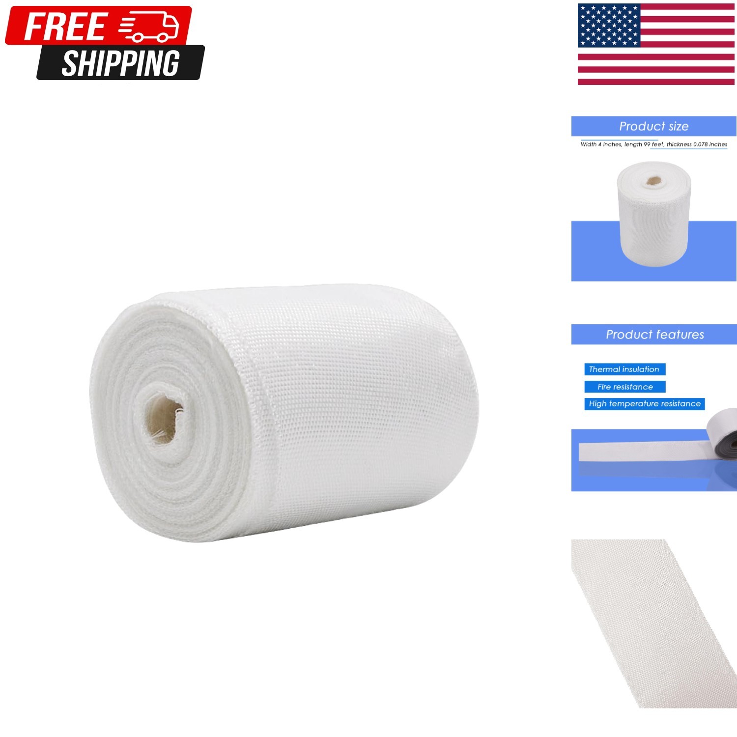 4 Inch x 99Ft Fiberglass Cloth Roll Non-Adhesive Woven Cloth Strip For Repair