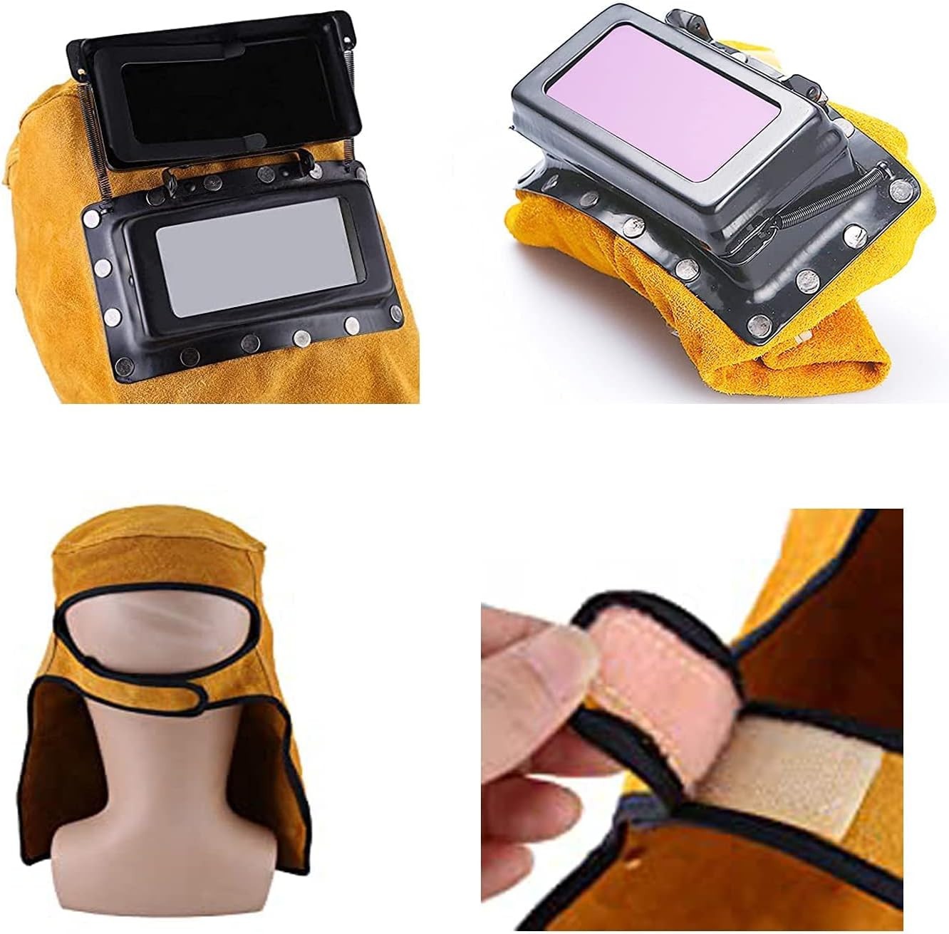 Solar Auto Darkening Filter Lens Welder Cow Leather Welding Helmet Mask Hood Cap