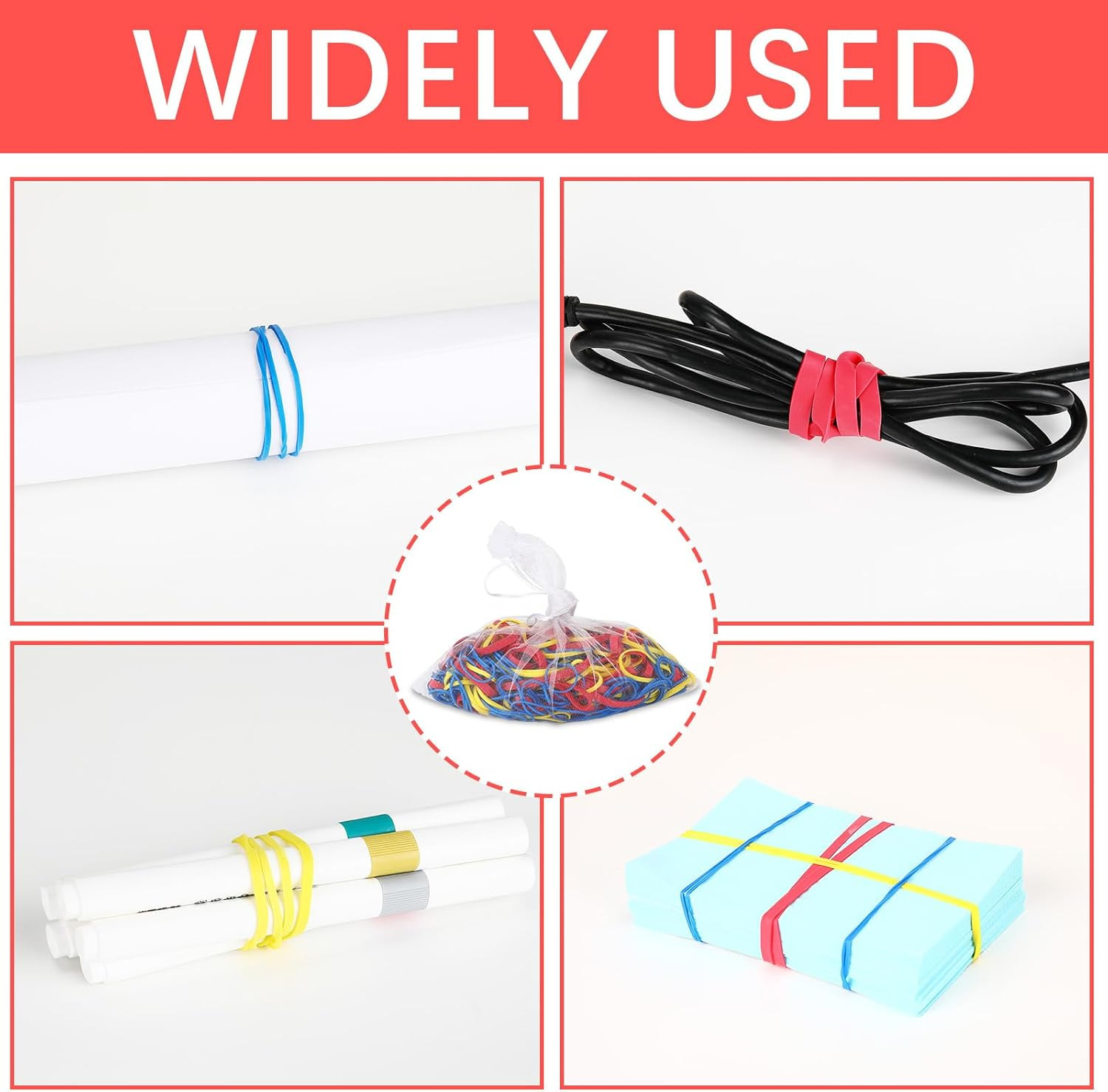 Assorted Rubber Bands Bulk Pack Mixed Sizes Colors 405 Pcs