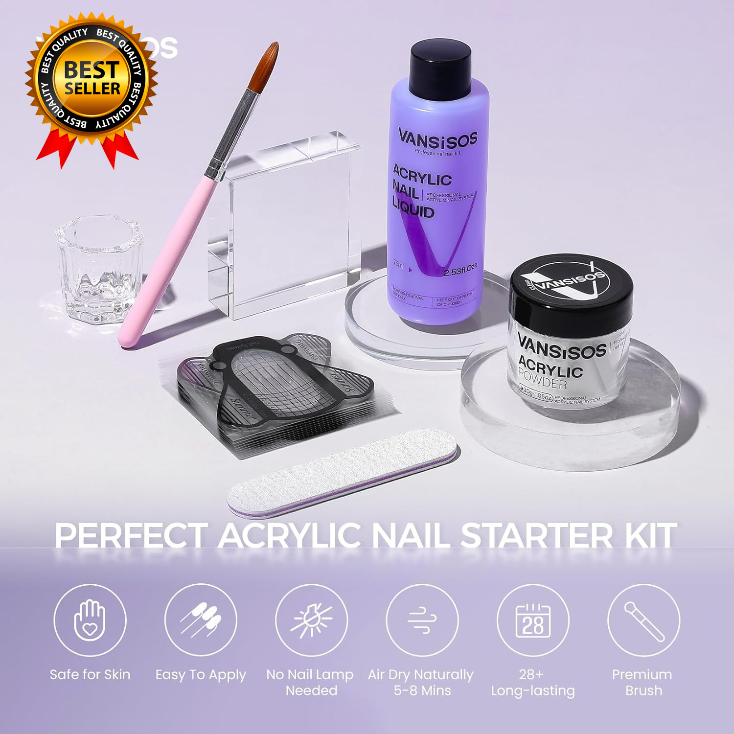 Acrylic Nail Kit 30G Clear Acrylic Powder and 75Ml Liquid Set with Nail