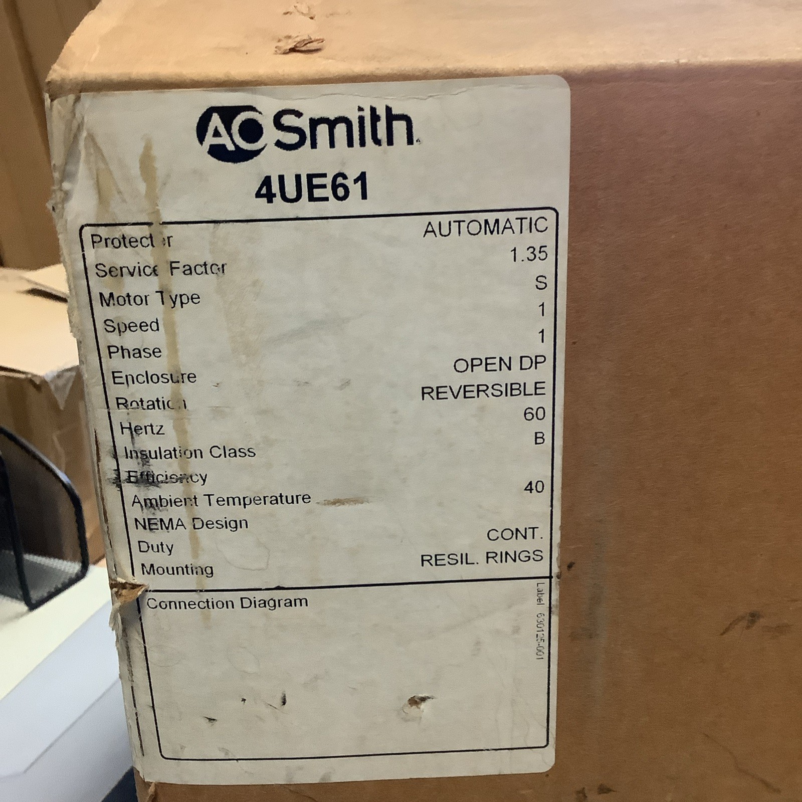 A.O.Smith 4UE61 Electric Motor, 1/4HP, 115V, 5.4AMP, 1725 RPM, 48 Frame