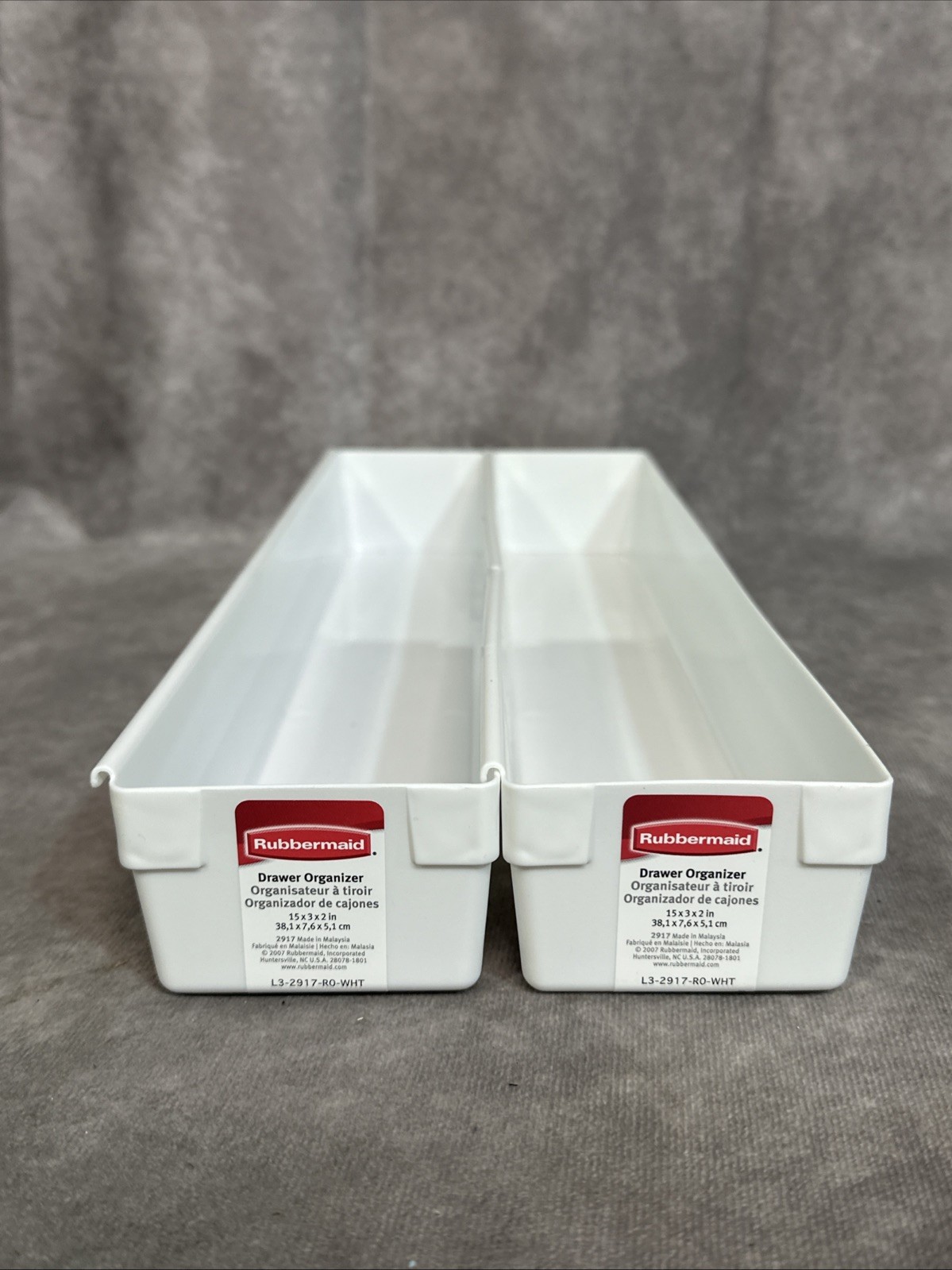 2X Rubbermaid 2917 Instant Drawer Organizer White 2007 15”x3”x2” Interlocking