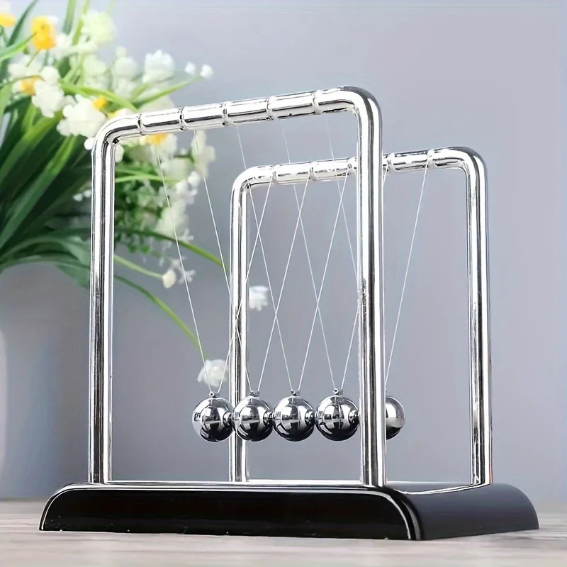 Classic Newtons Cradle Metal Desktop Ornament Black White Sphere Office Home Dec