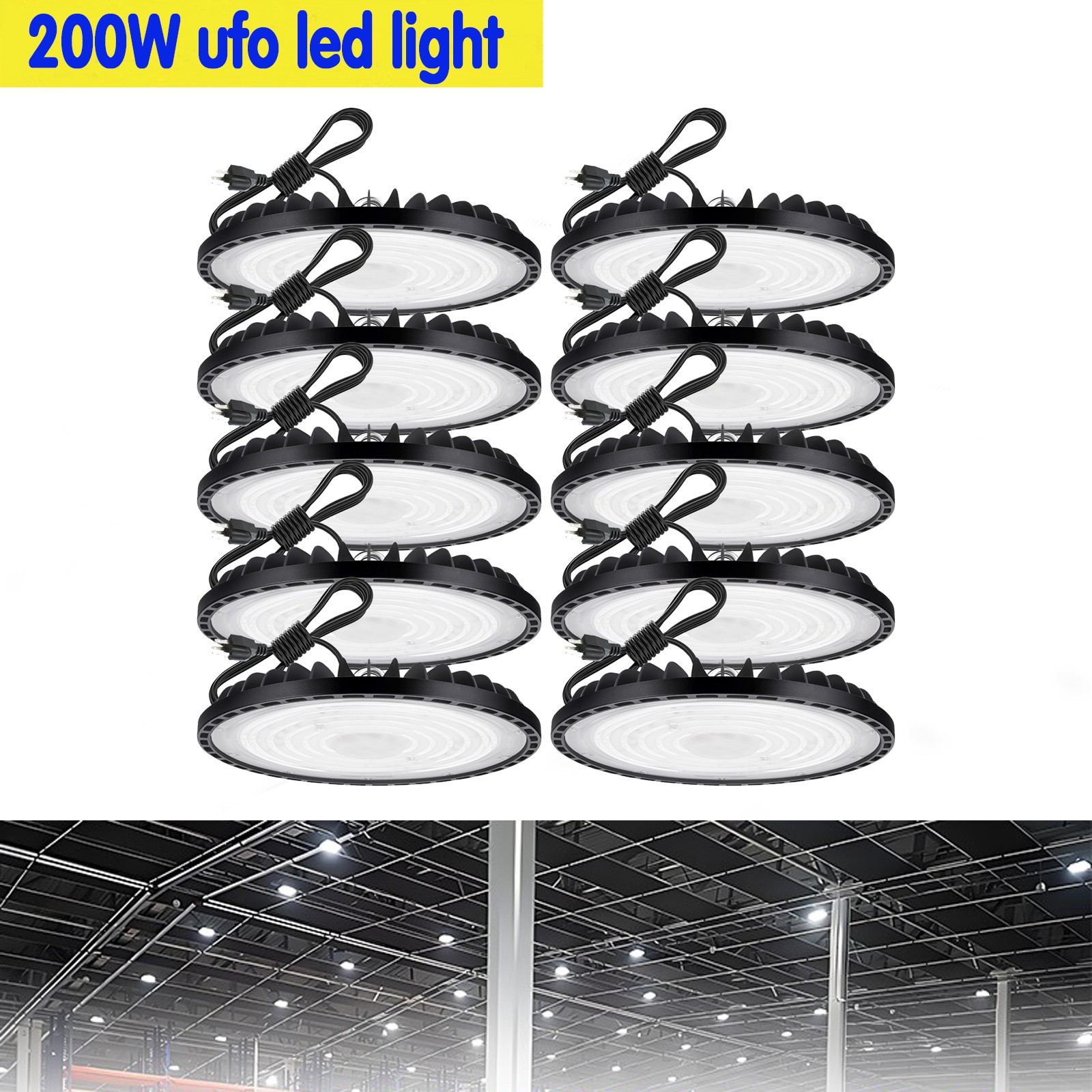 10 Pack 200W UFO Led High Bay Light Commercial Industrial Warehouse Shop Light