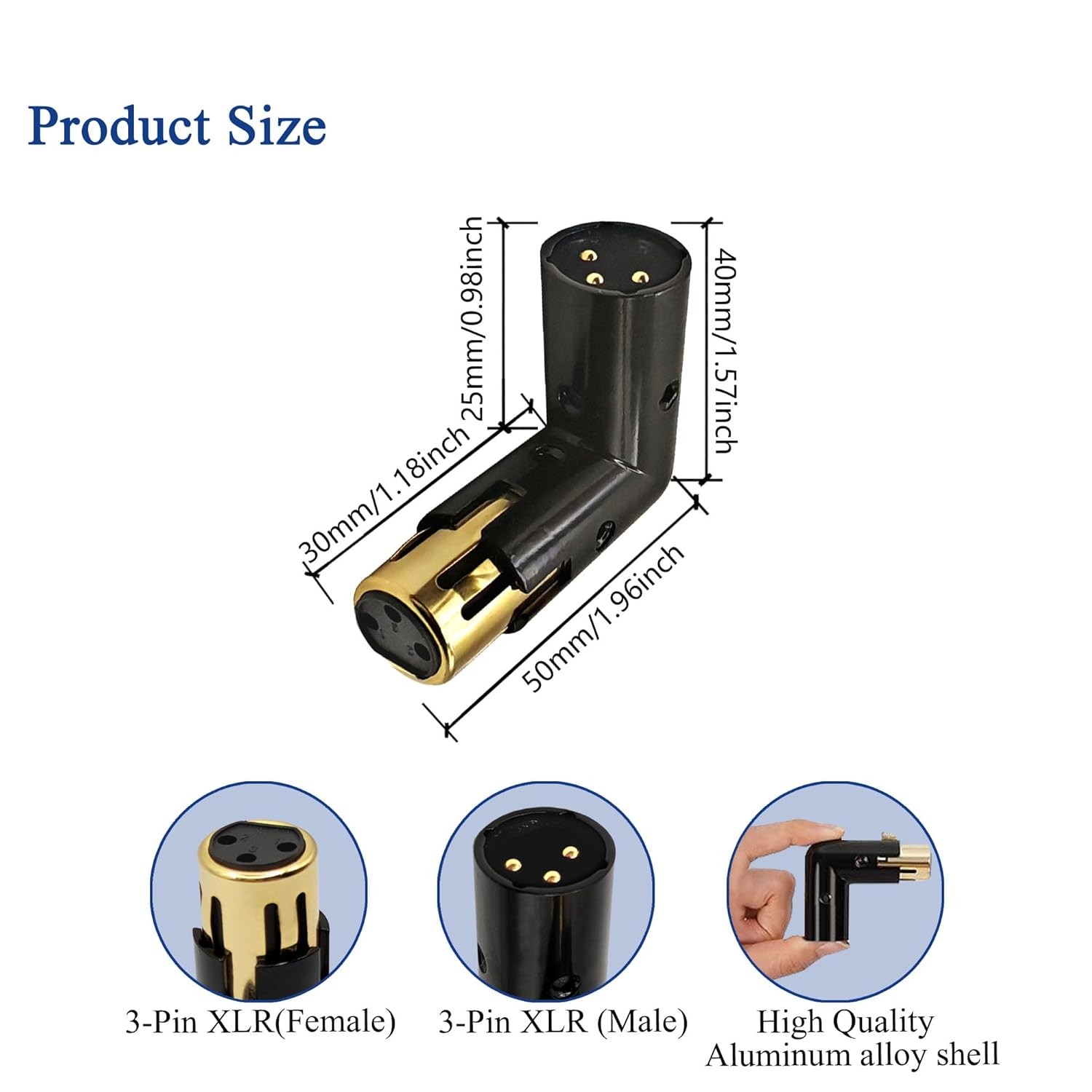 XLR Male to Female Right Angle Adapter Adjustable 3-PIN XLR 90 Degree Connector