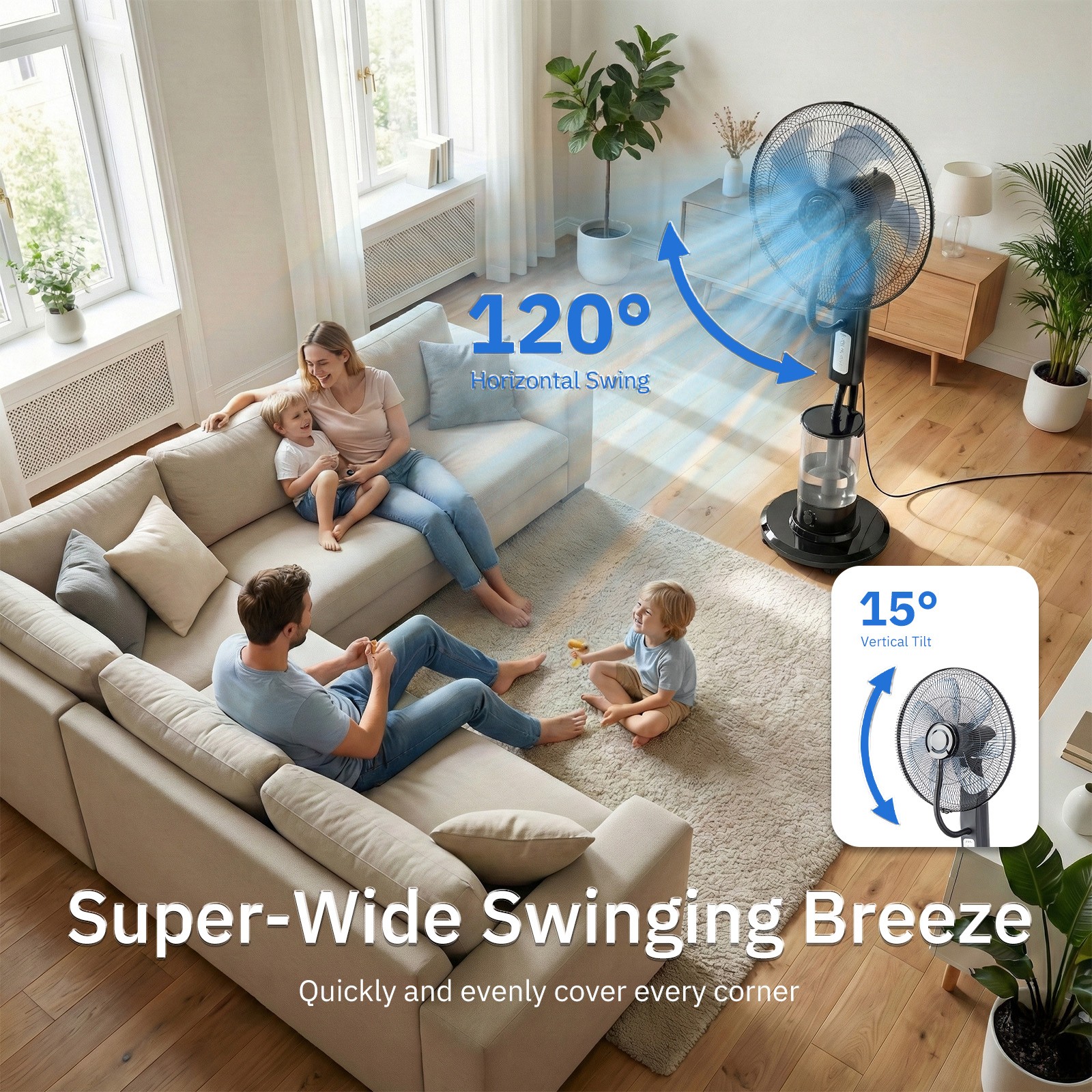 18 inch Portable Misting Cooling Fan w/120° Oscillation, 3 Speeds 5L Water Tank