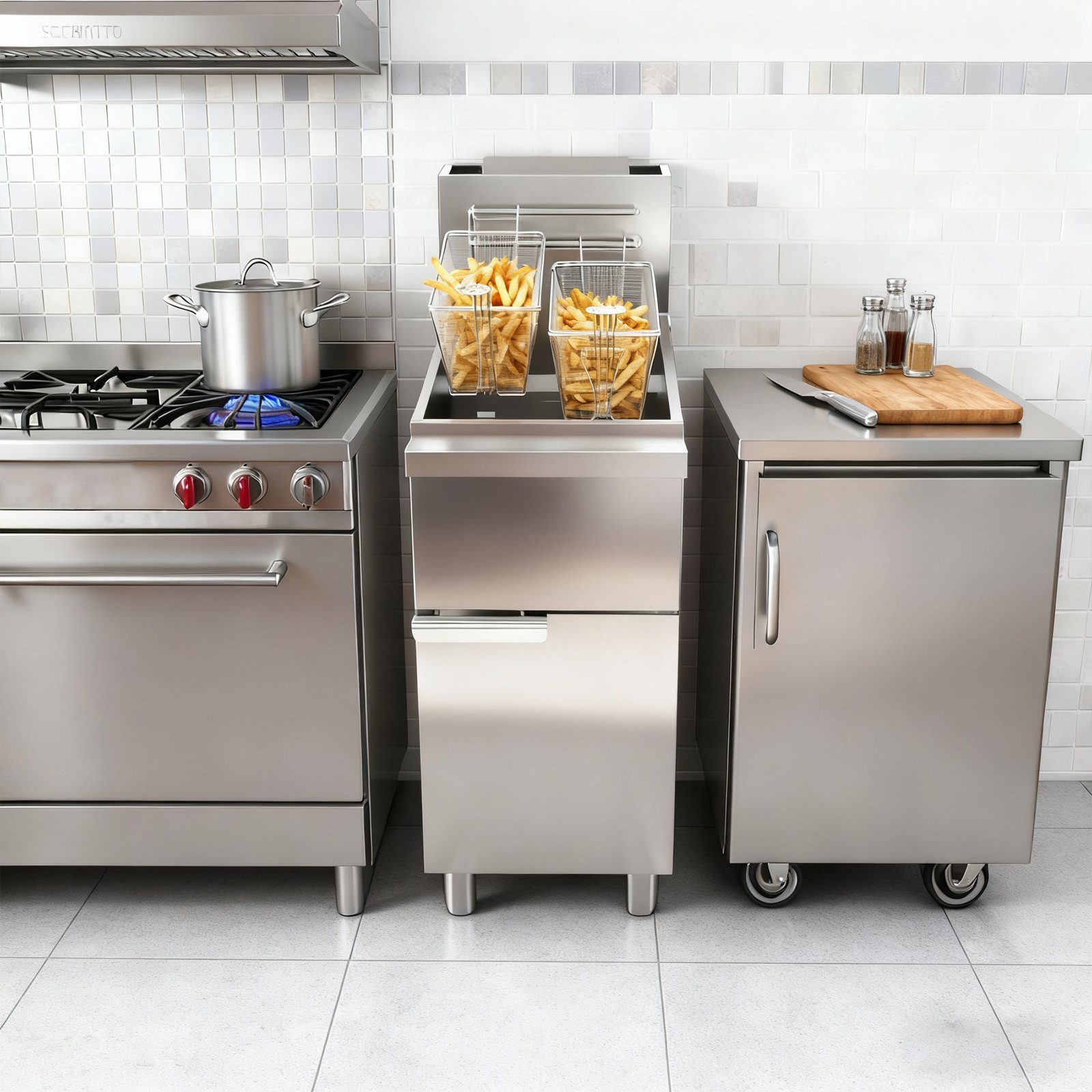 Commercial Floor Standing Propane Gas Deep Fryer 3-Burner 90000BTU 40lb Capacity