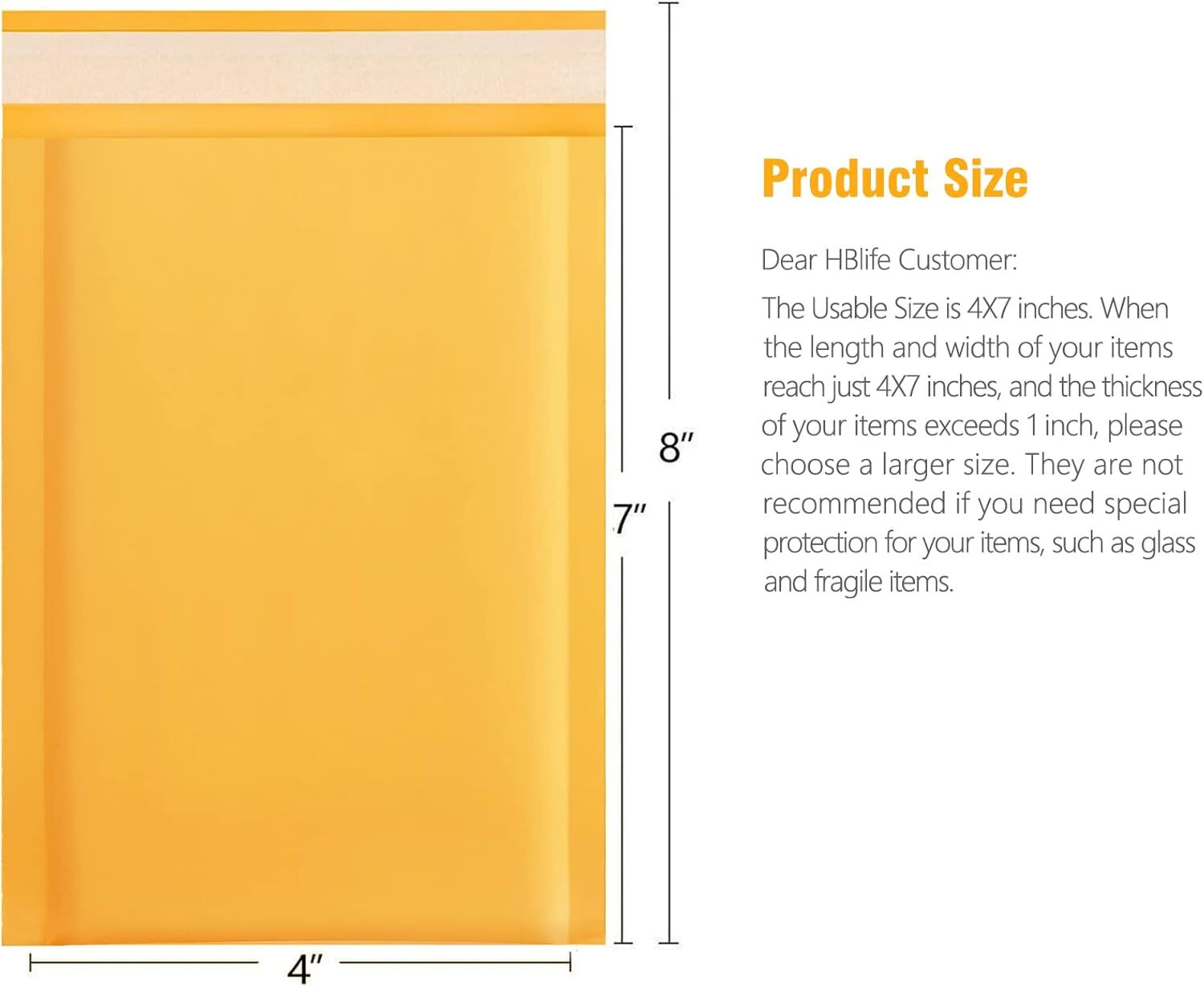 50Pcs Bubble Mailers, 4X8 Inches Self Seal Kraft Poly Mailers, Padded Env