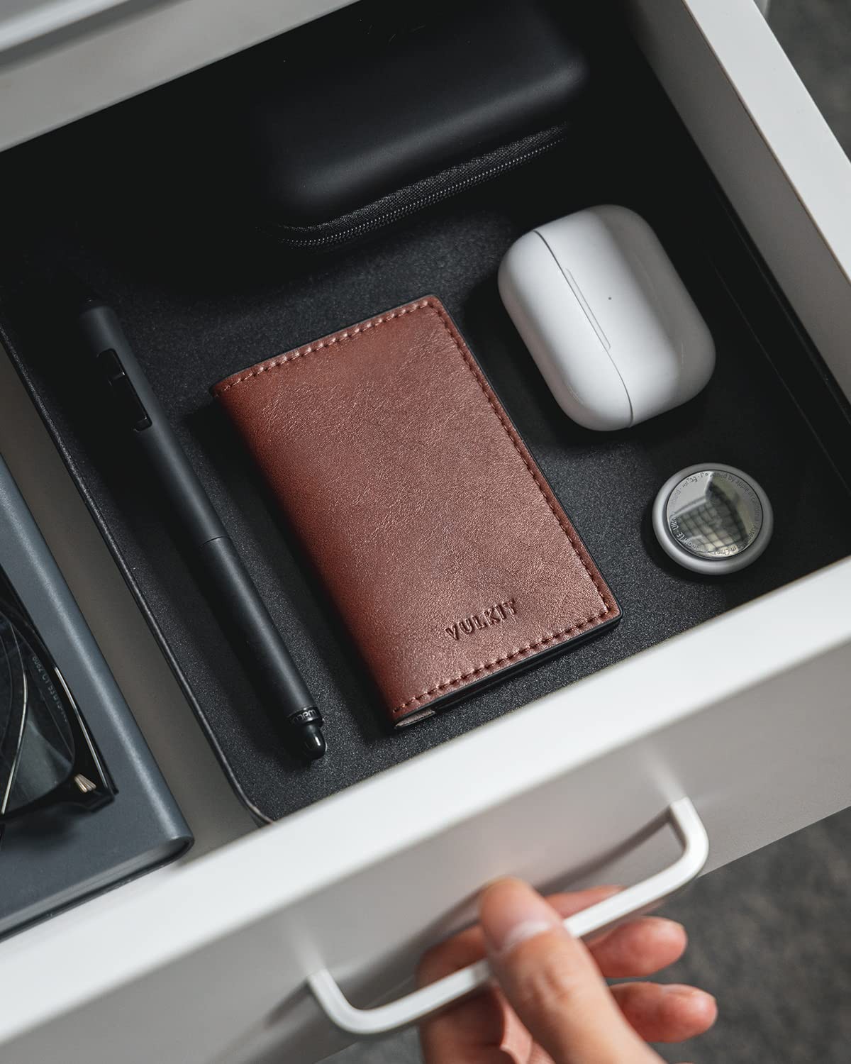 VULKIT Leather Business Card Holder 2 Sided Slim Business Name Card Organizer fo