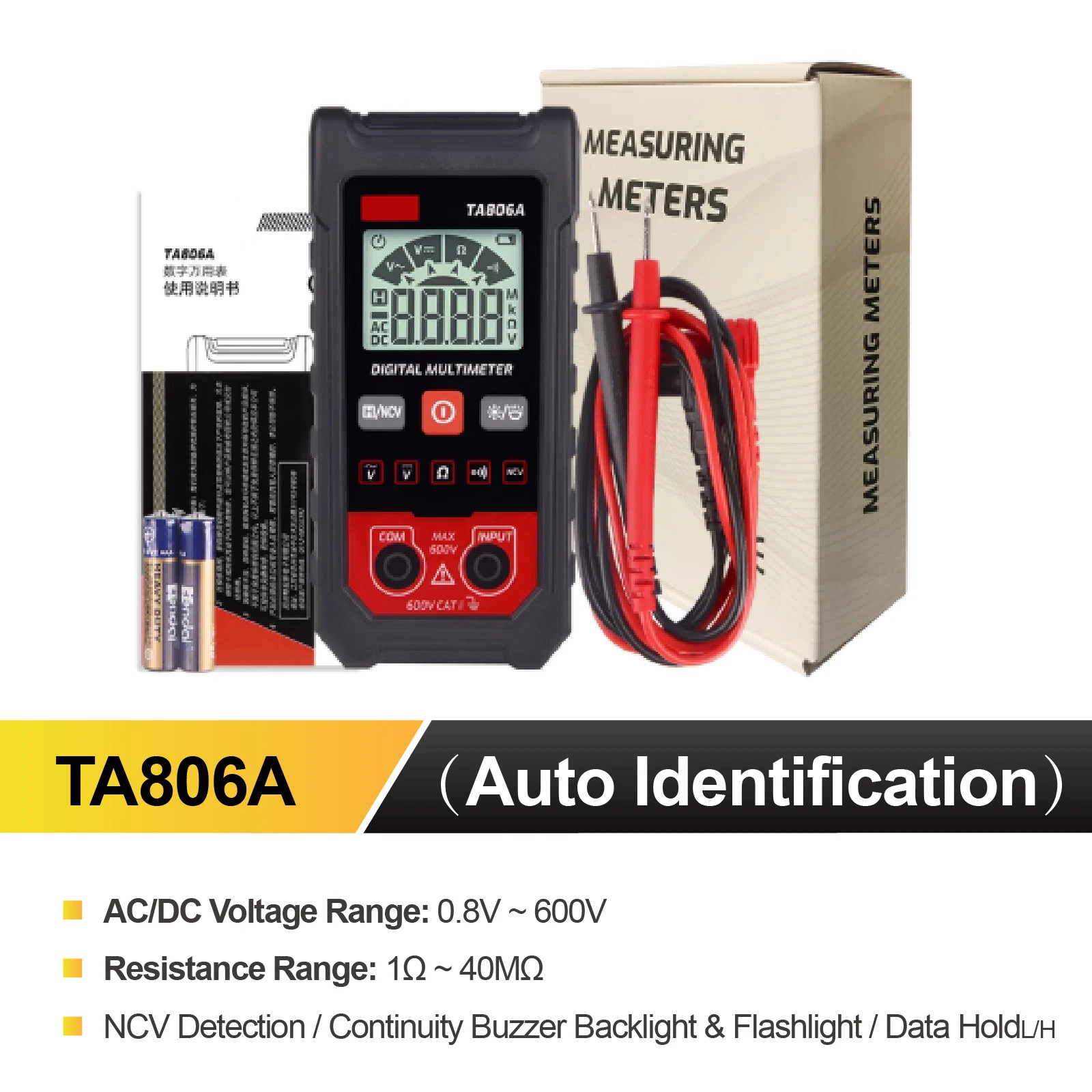 Digital Multimeter TA806 True RMS Auto Ranging AC DC Voltage Resistance Tester