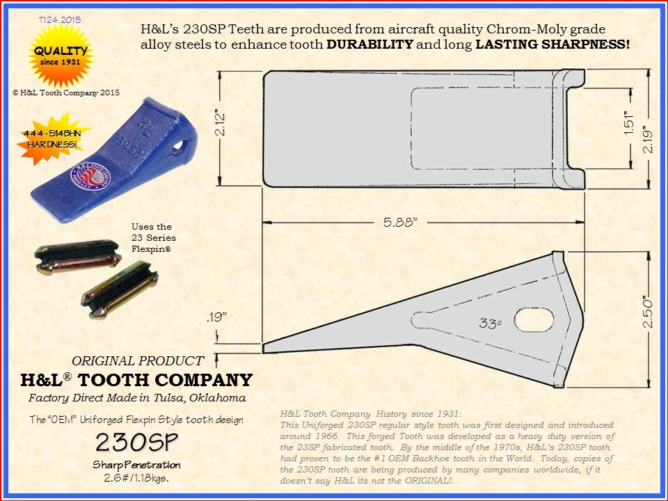 230SP H&L Tooth Original Bucket Teeth (5 Pack) Cast or Forged + 23FP Pins 230CSP