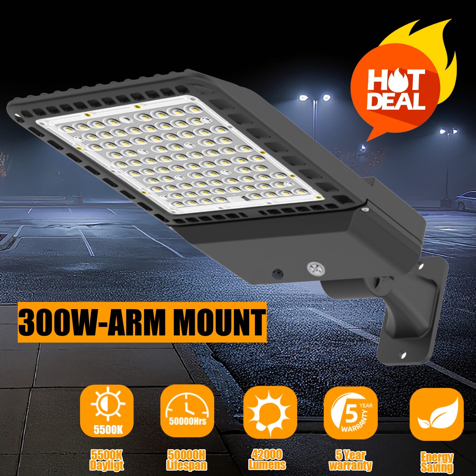 300W LED Parking Lot Light Yard Garden Wall Mount IP65 Outdoor Street Area Light
