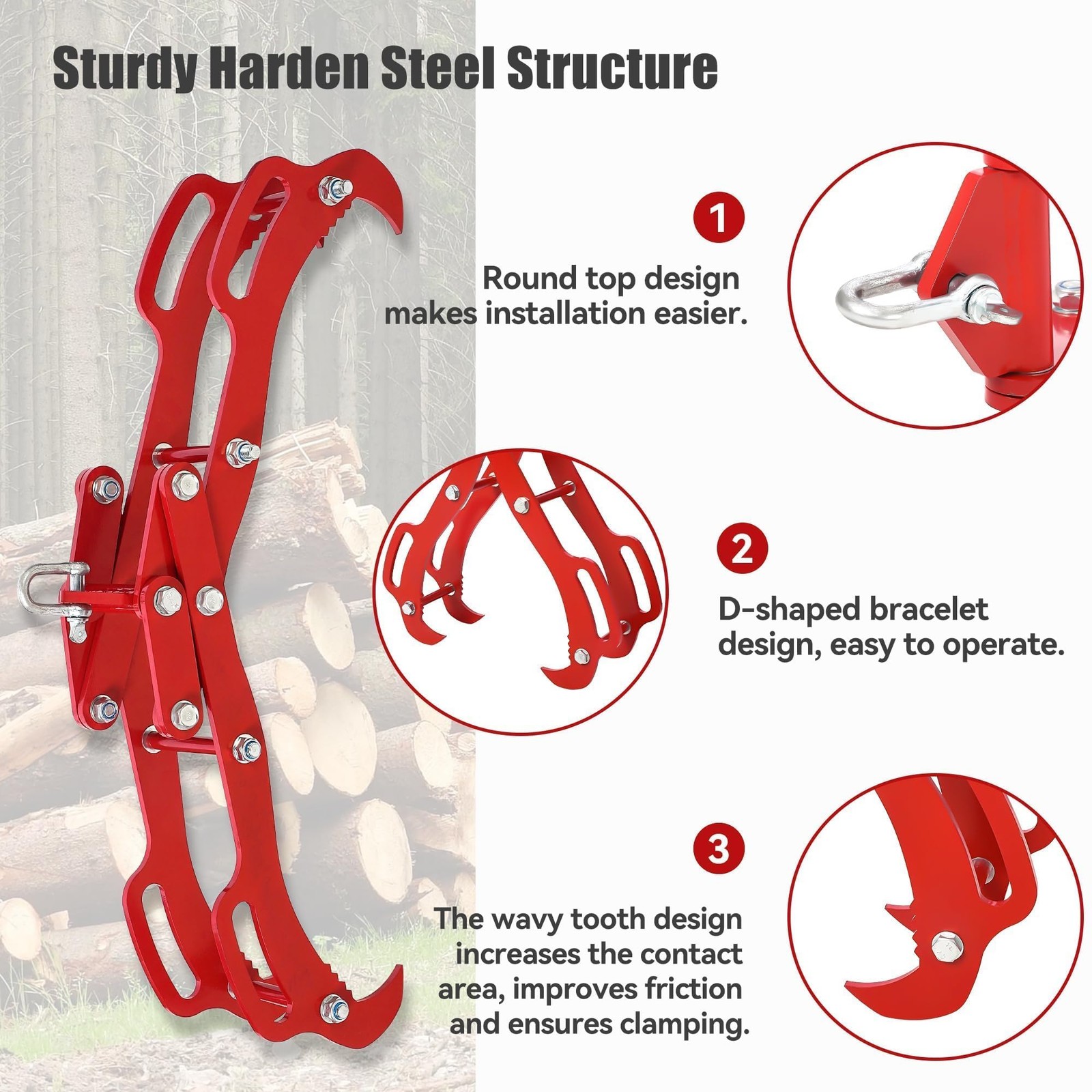 Log Lifting Tongs ,18″/28″/36″ 4-Claw Heavy-Duty Steel Log Grabber Logging Tongs