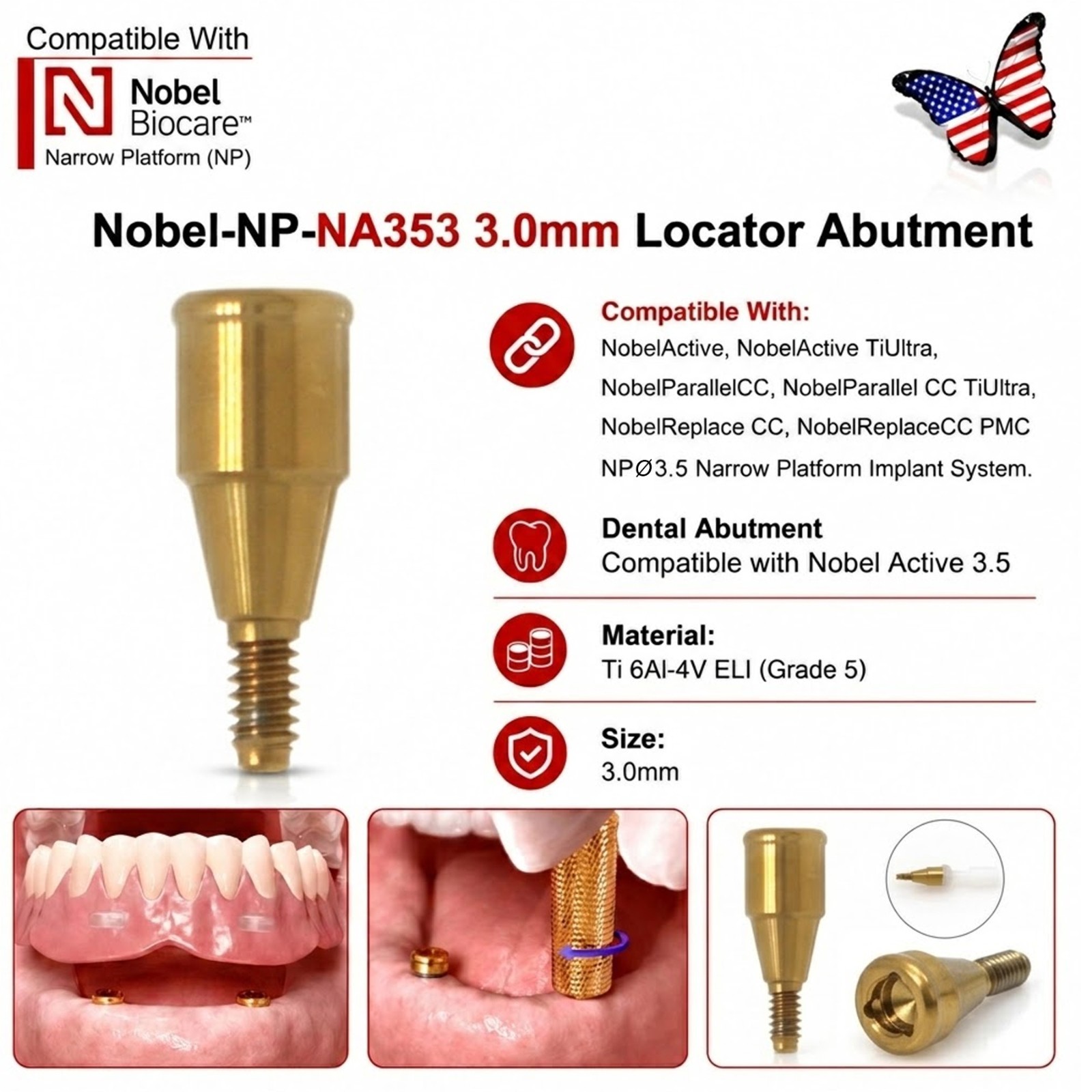 US Locator Accessory For Nobel Dental Core Implant Tool Abutment Cap Replacement