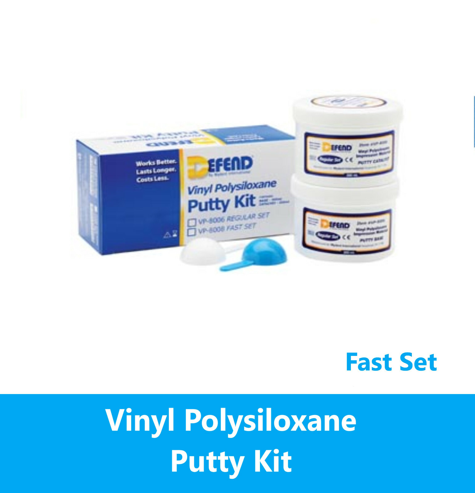 Vinyl Polysiloxane Putty Kit Fast Set. 2×300 mL Jars + 2 scoops Defend #VP-8008