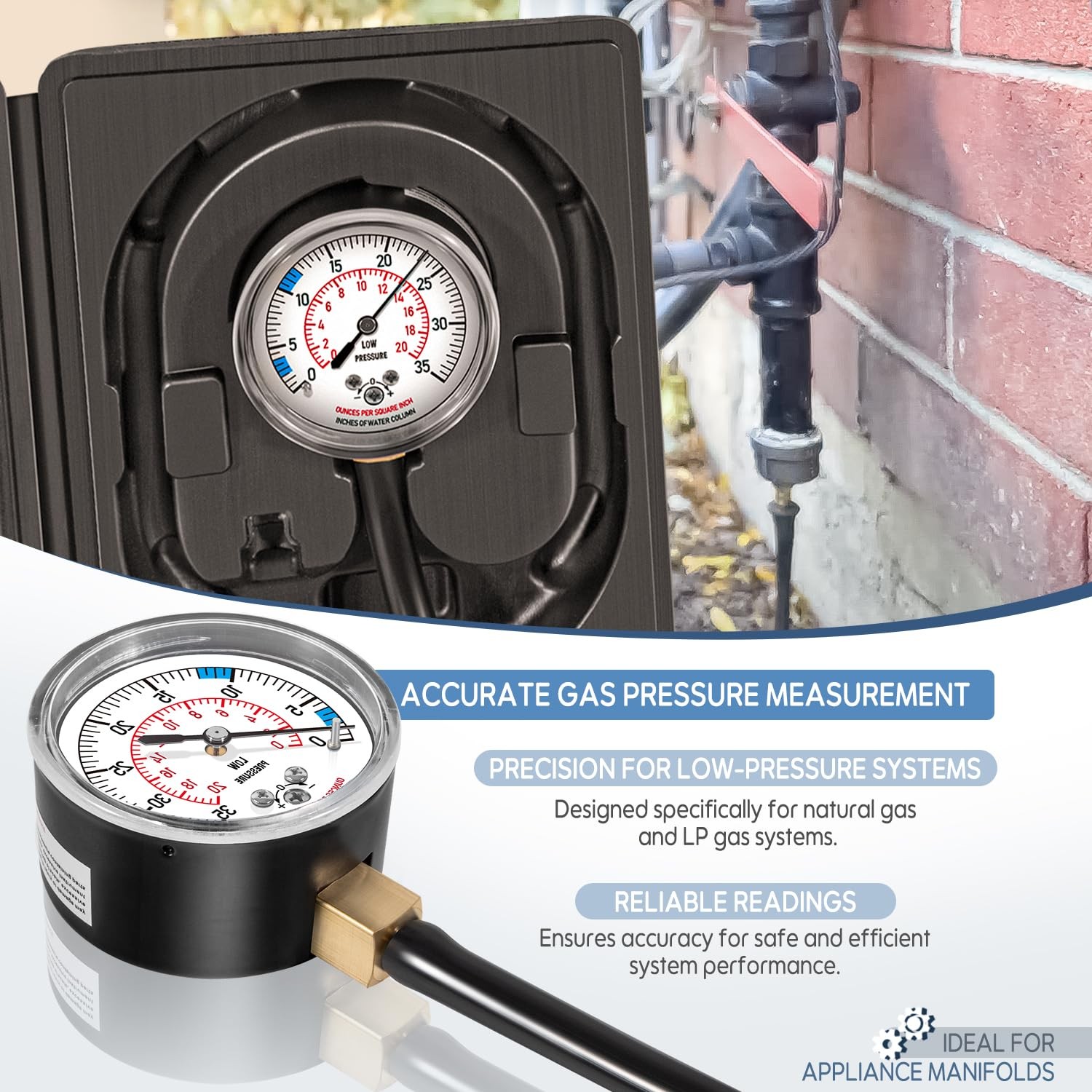 Manometer Gas Pressure Tester, Natural Gas or LP Gas Manifold Pressure Test Kit